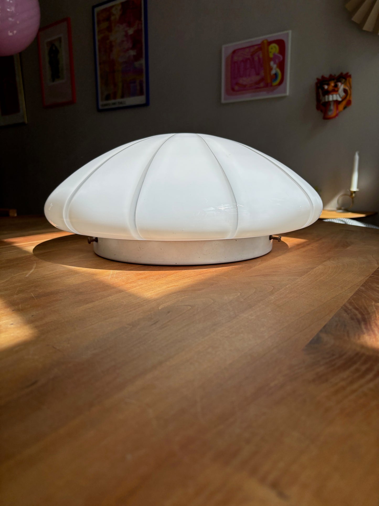 Vintage Murano plafond 37 cm hvid med vertikale striber