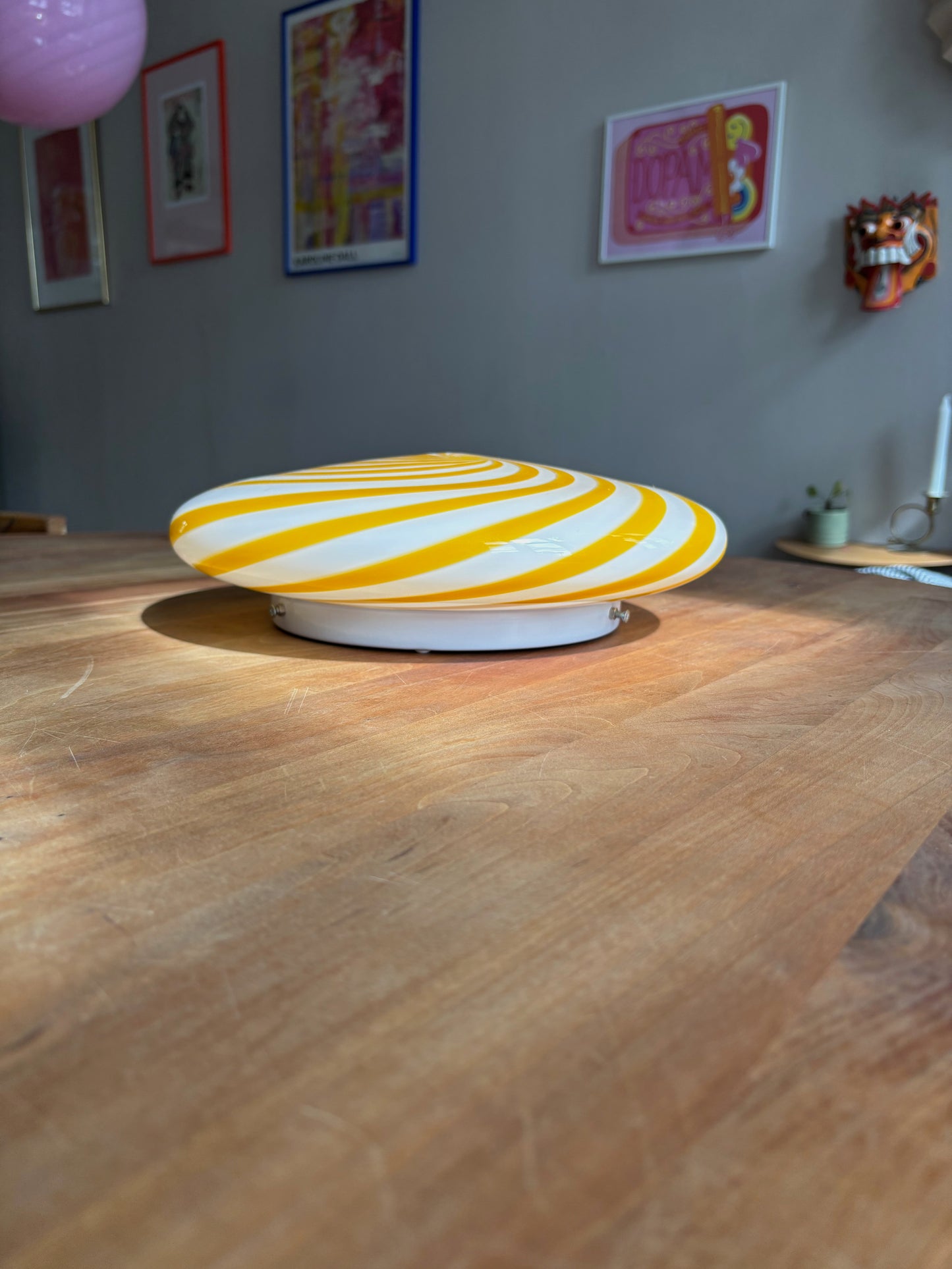 Murano plafond 30 cm i amber gul swirl