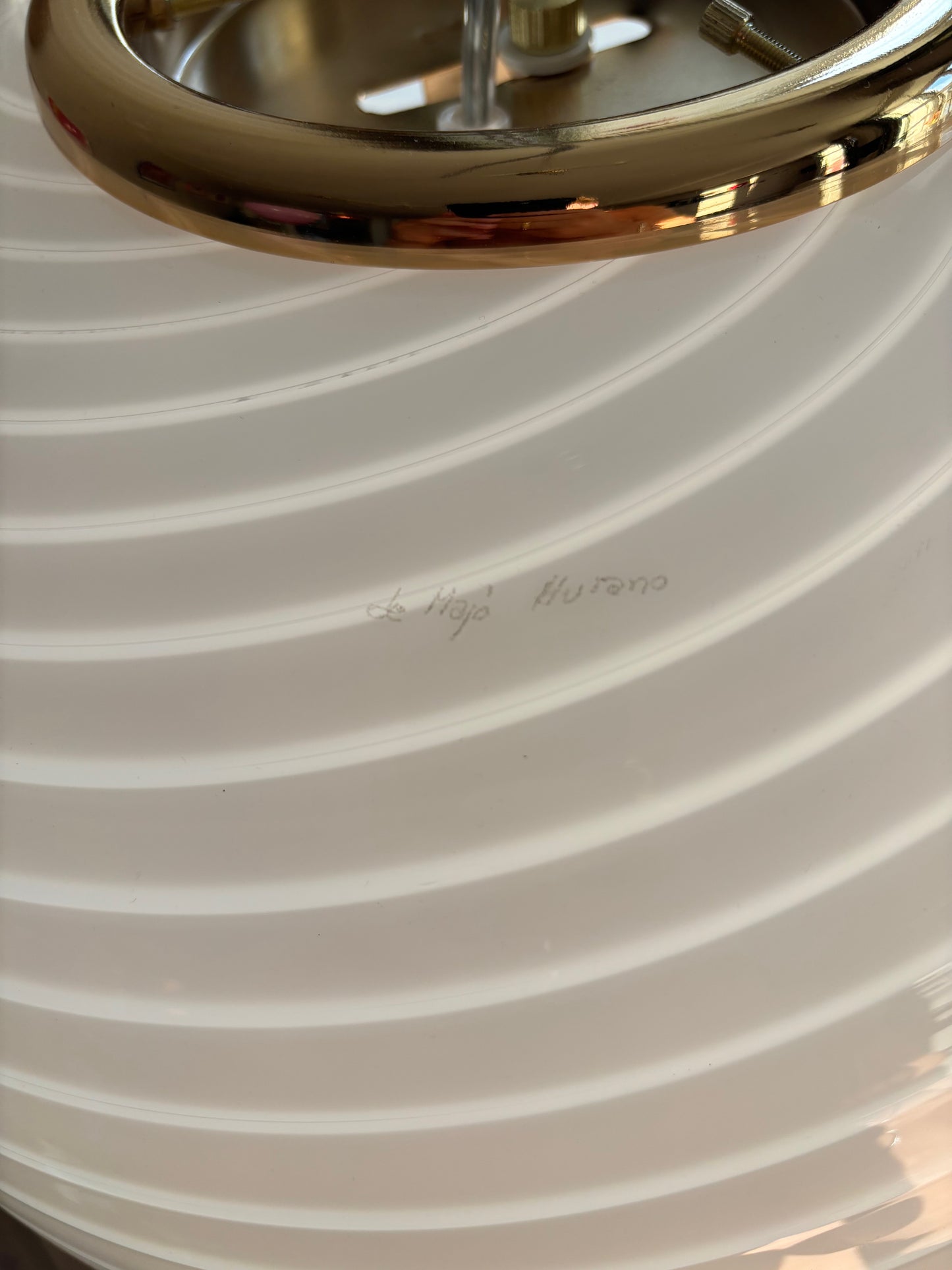Vintage Murano De Majo pendel oval i hvid swirl 40 cm