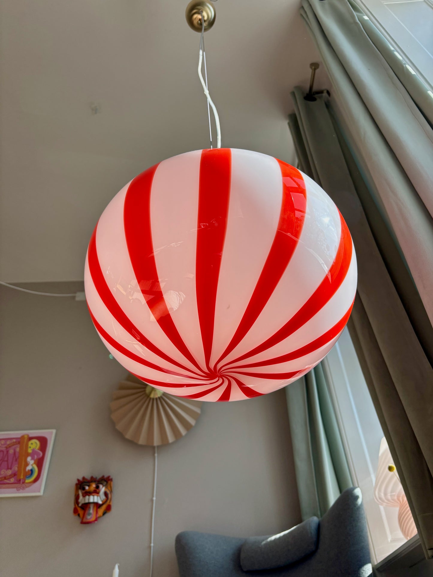 Murano loftslampe med røde vertikale striber i 40 cm