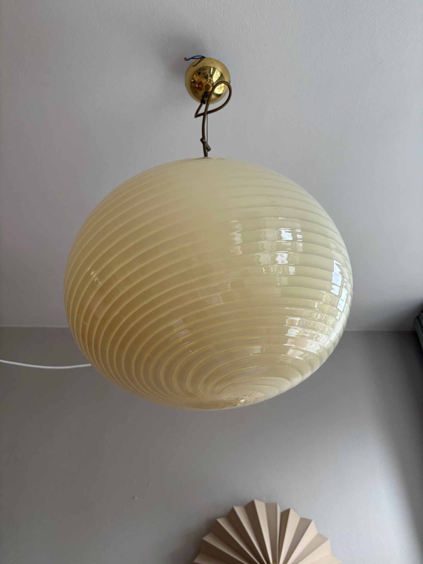 Vintage oval Murano loftlampe i gult swirl 40 cm