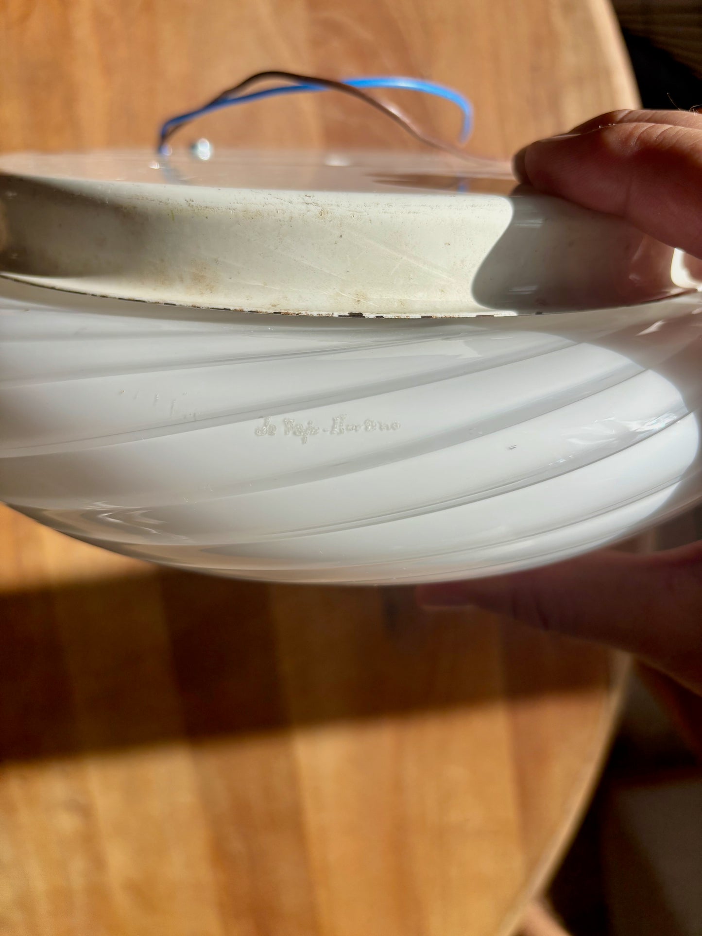 Vintage De Majo Murano plafond hvidt swirl 26 cm