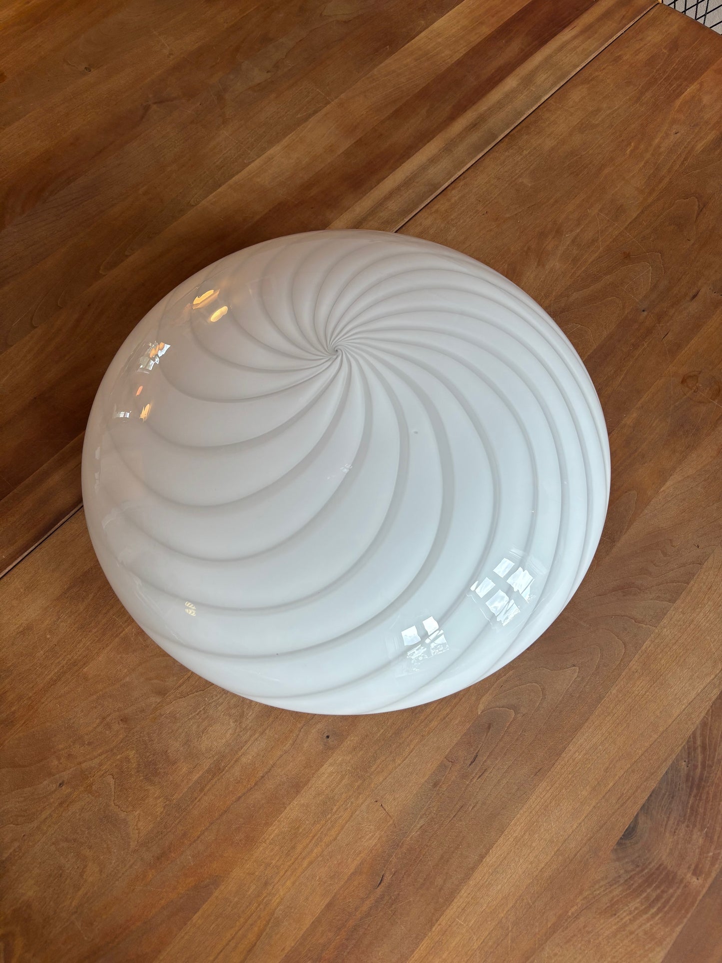 Vintage Murano plafond hvidt swirl 36 cm med messing ophæng