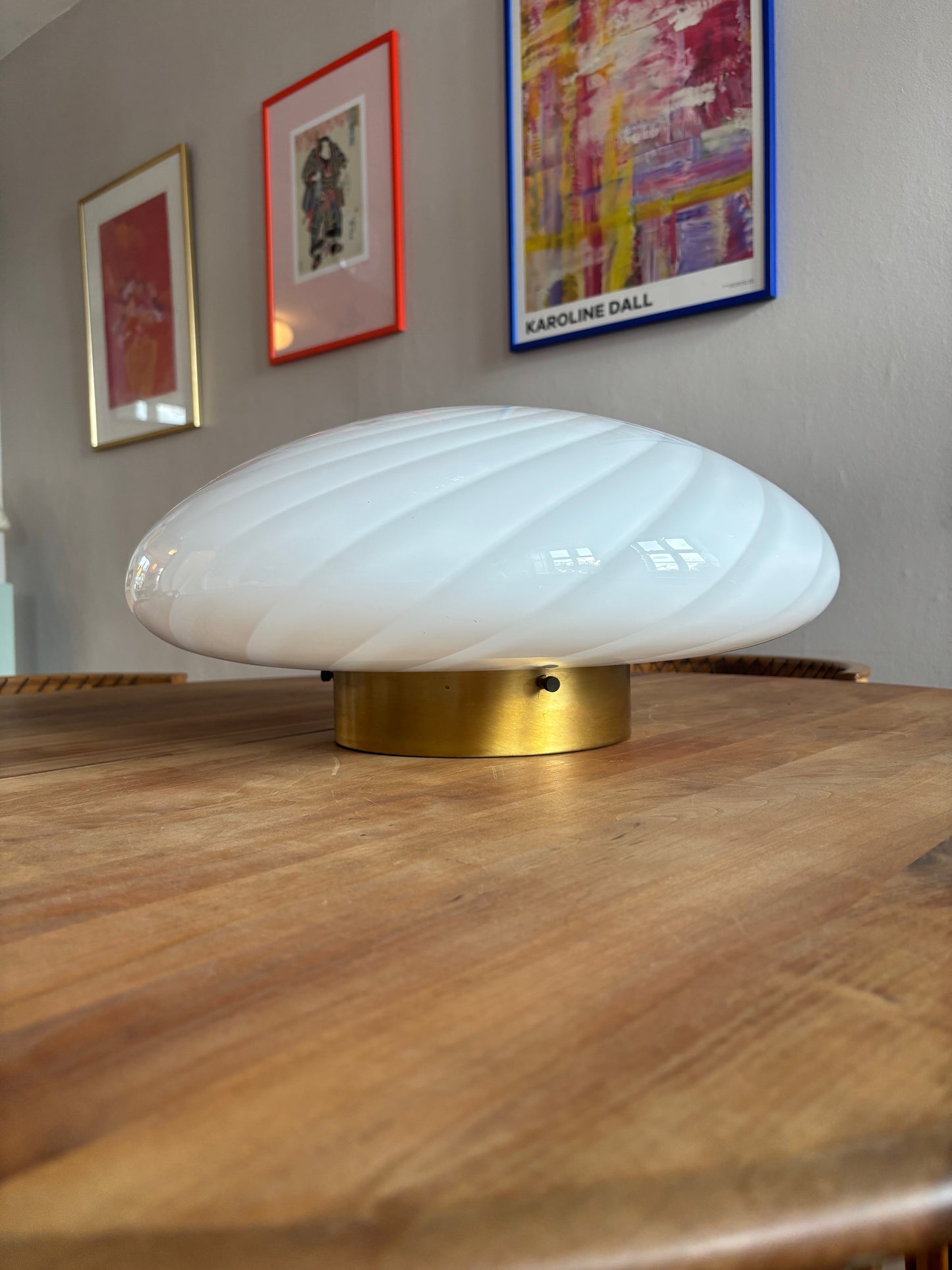 Kæmpe vintage Murano plafond hvidt swirl 46 cm