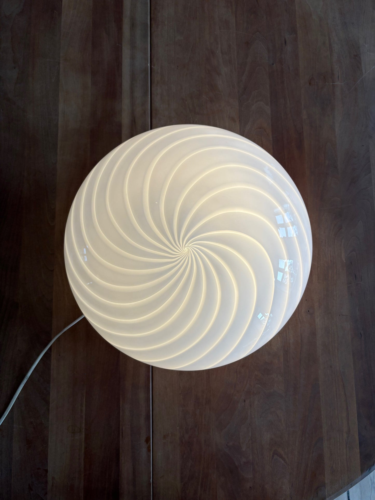 Vintage Murano plafond hvidt swirl 36 cm med messing ophæng