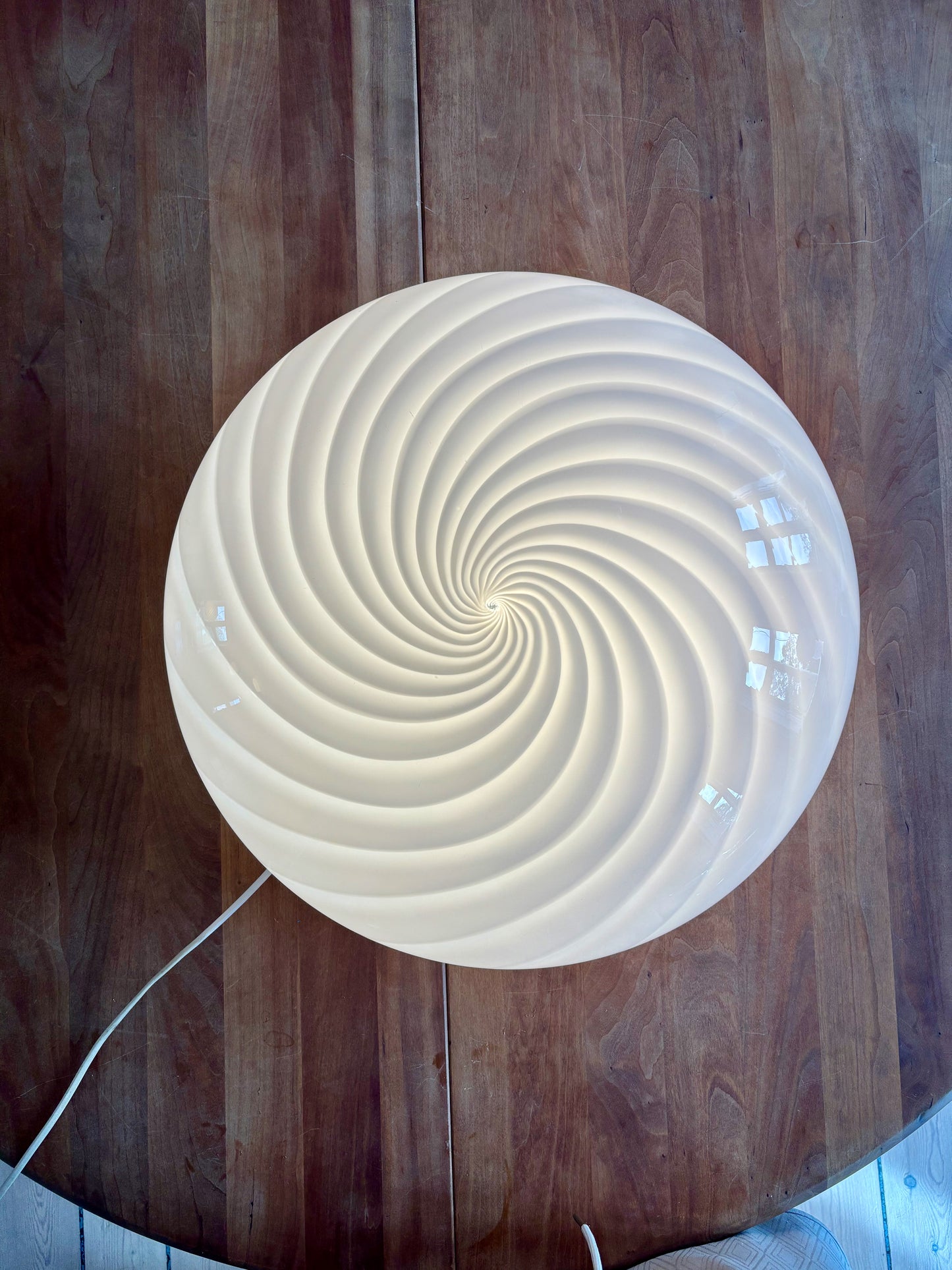 Kæmpe vintage Murano plafond hvidt swirl 46 cm