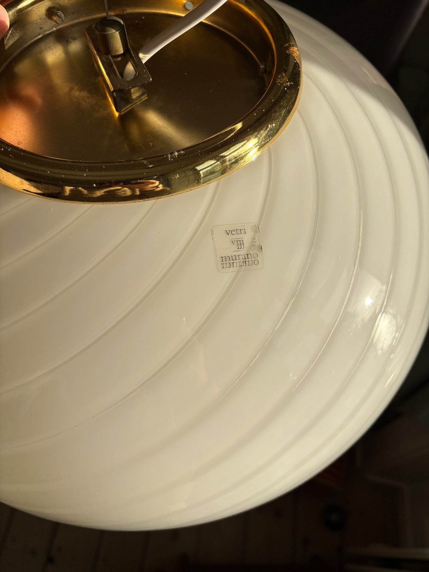 Vintage oval Effetre Murano loftslampe hvid swirl 45 cm