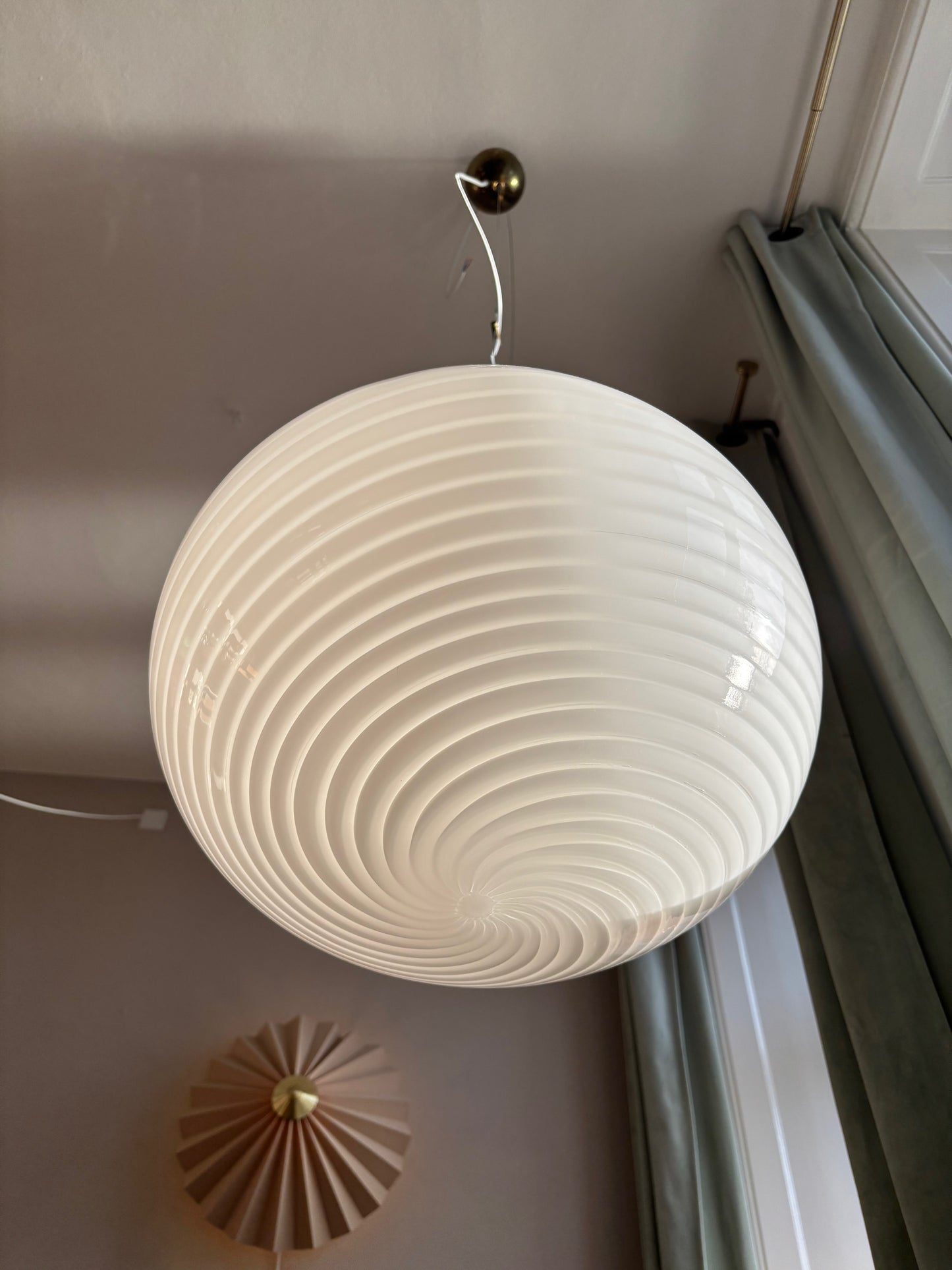 Vintage oval Effetre Murano loftslampe hvid swirl 45 cm