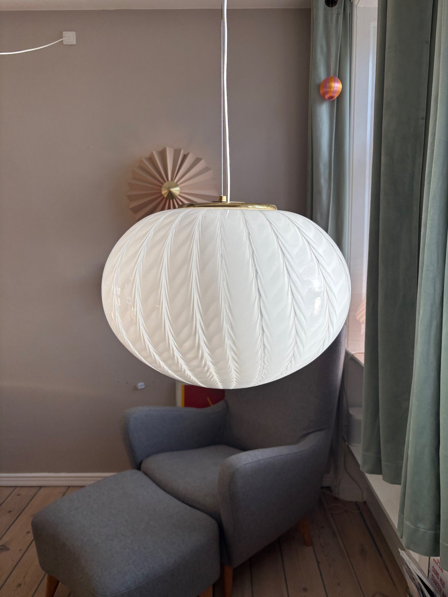Vintage Murano pendel peacock 45 cm med Murano mærke