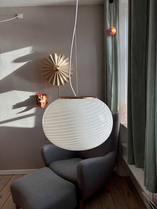 Vintage oval Murano pendel i hvid swirl 35 cm