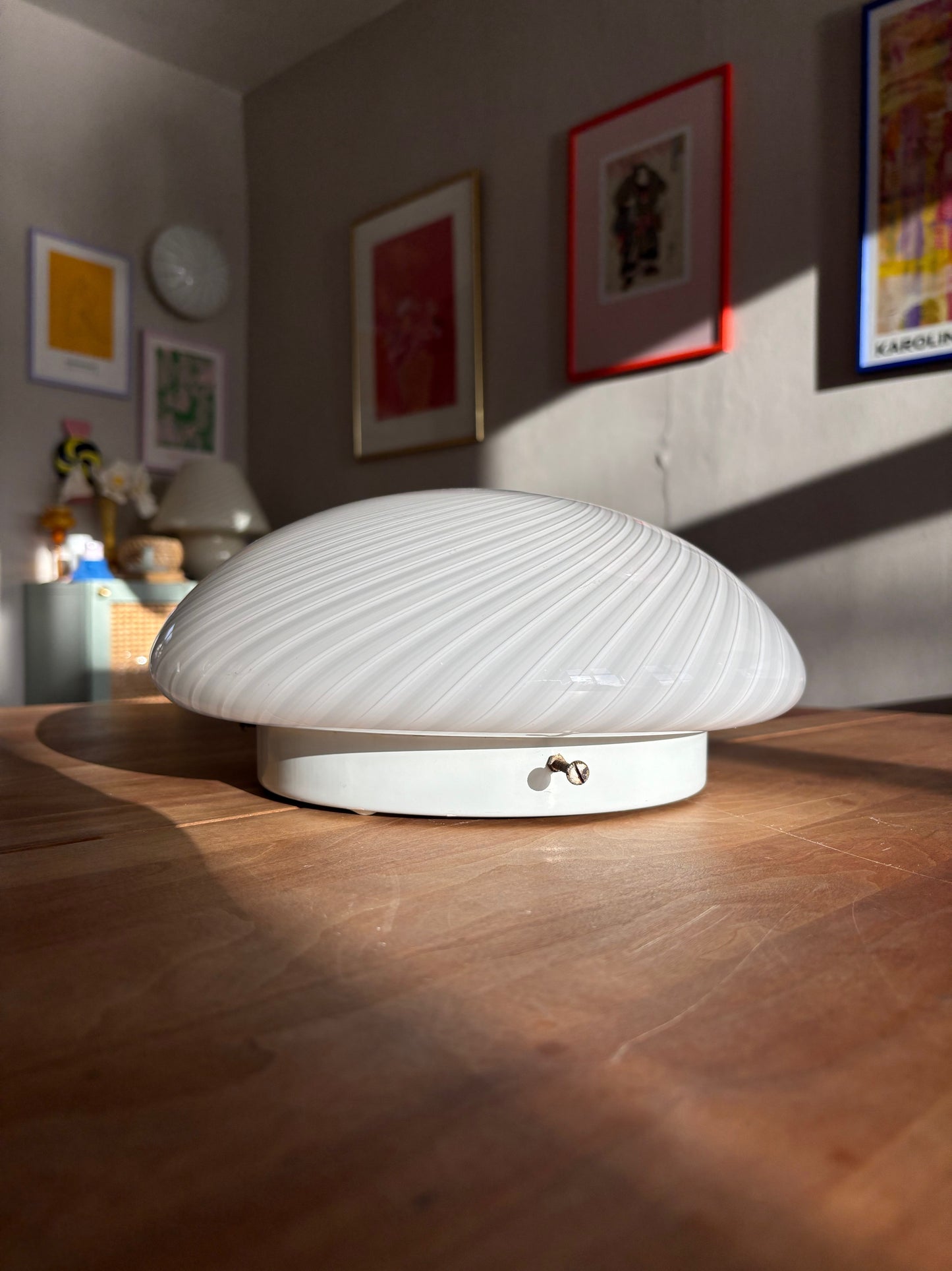 Vintage Murano plafond i hvidt og mørkt swirl 30 cm