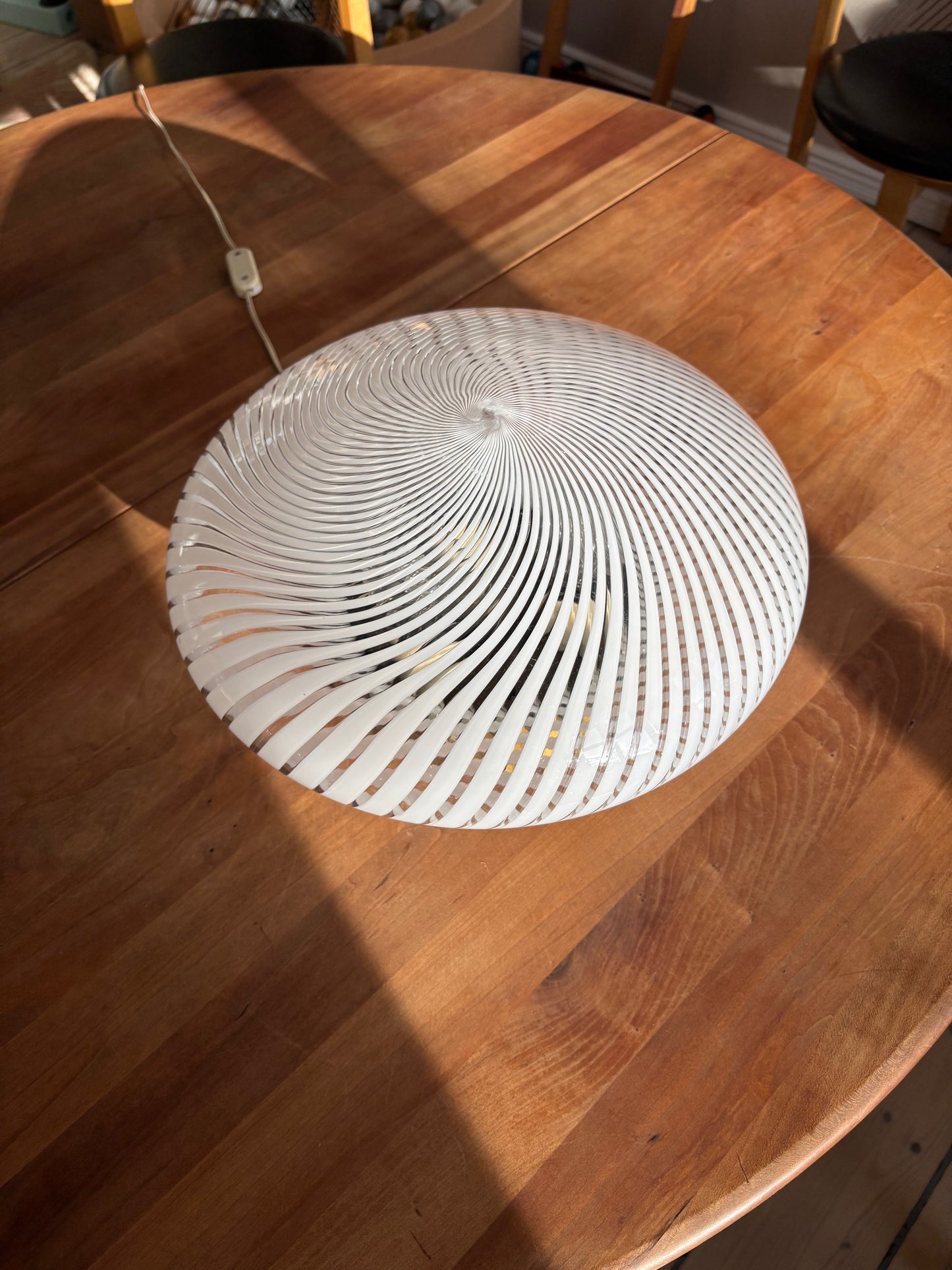 Vintage Murano plafond transperant glas med hvidt swirl 37 cm