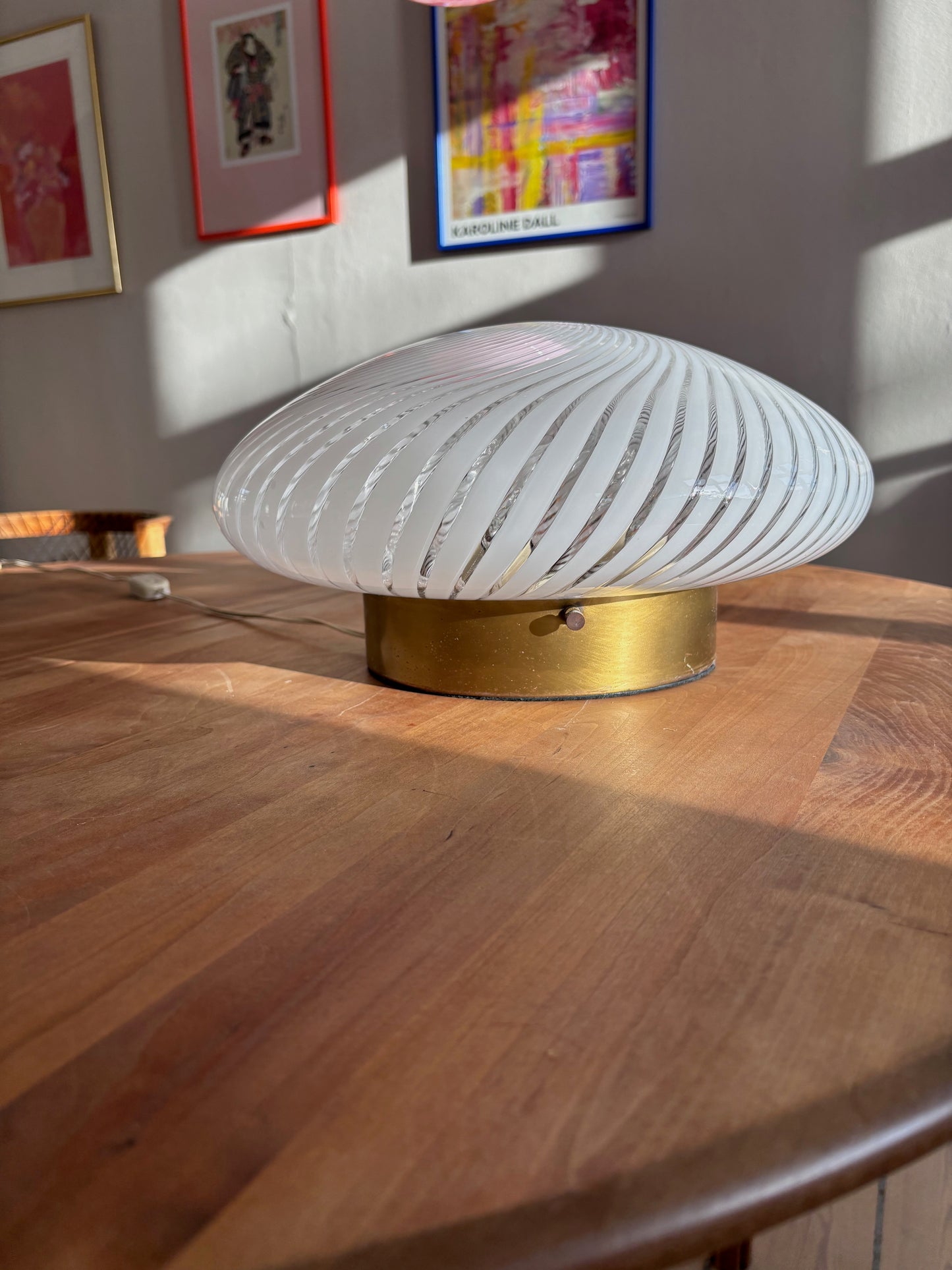 Vintage Murano plafond transperant glas med hvidt swirl 37 cm