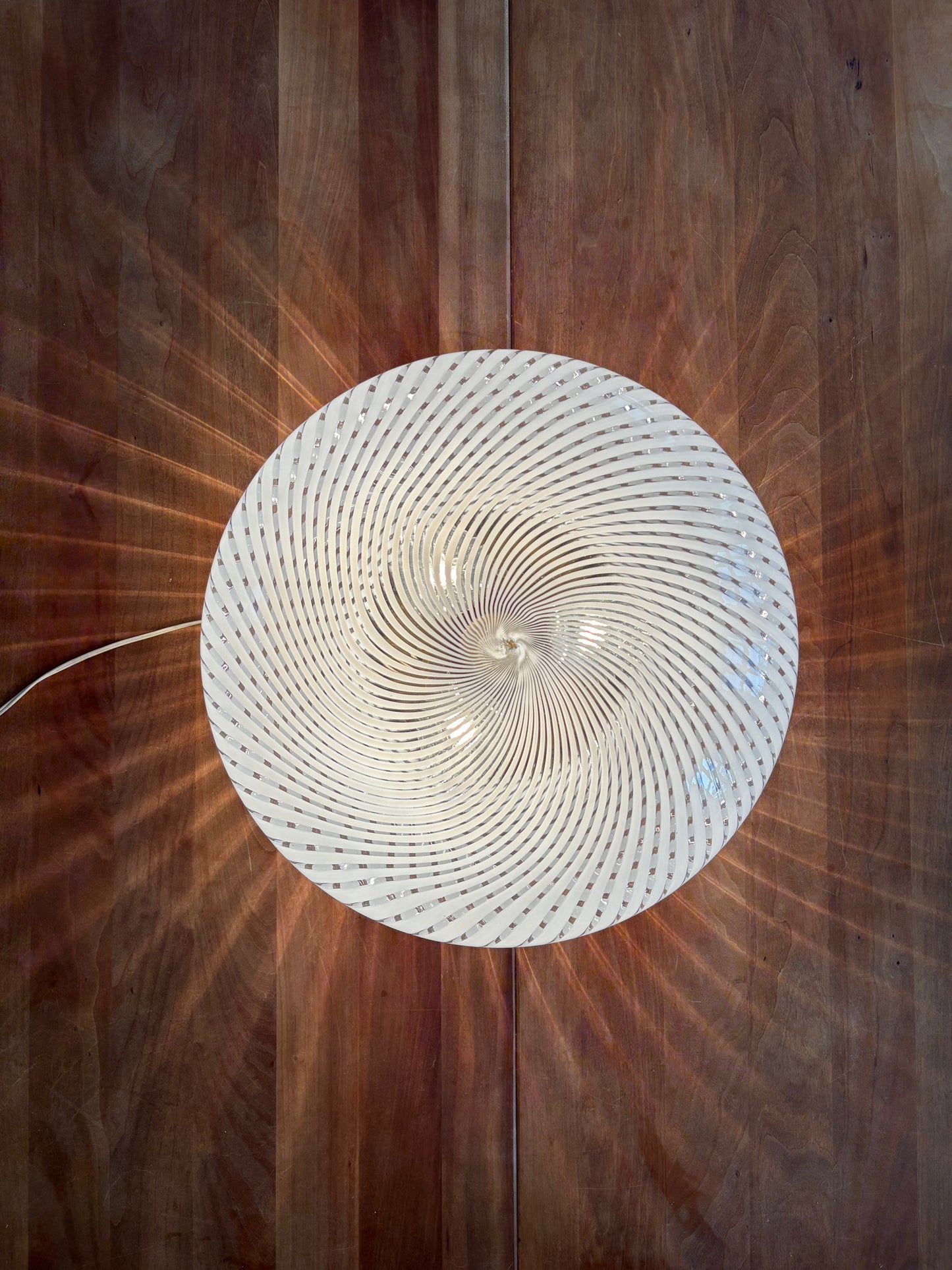 Vintage Murano plafond transperant glas med hvidt swirl 37 cm