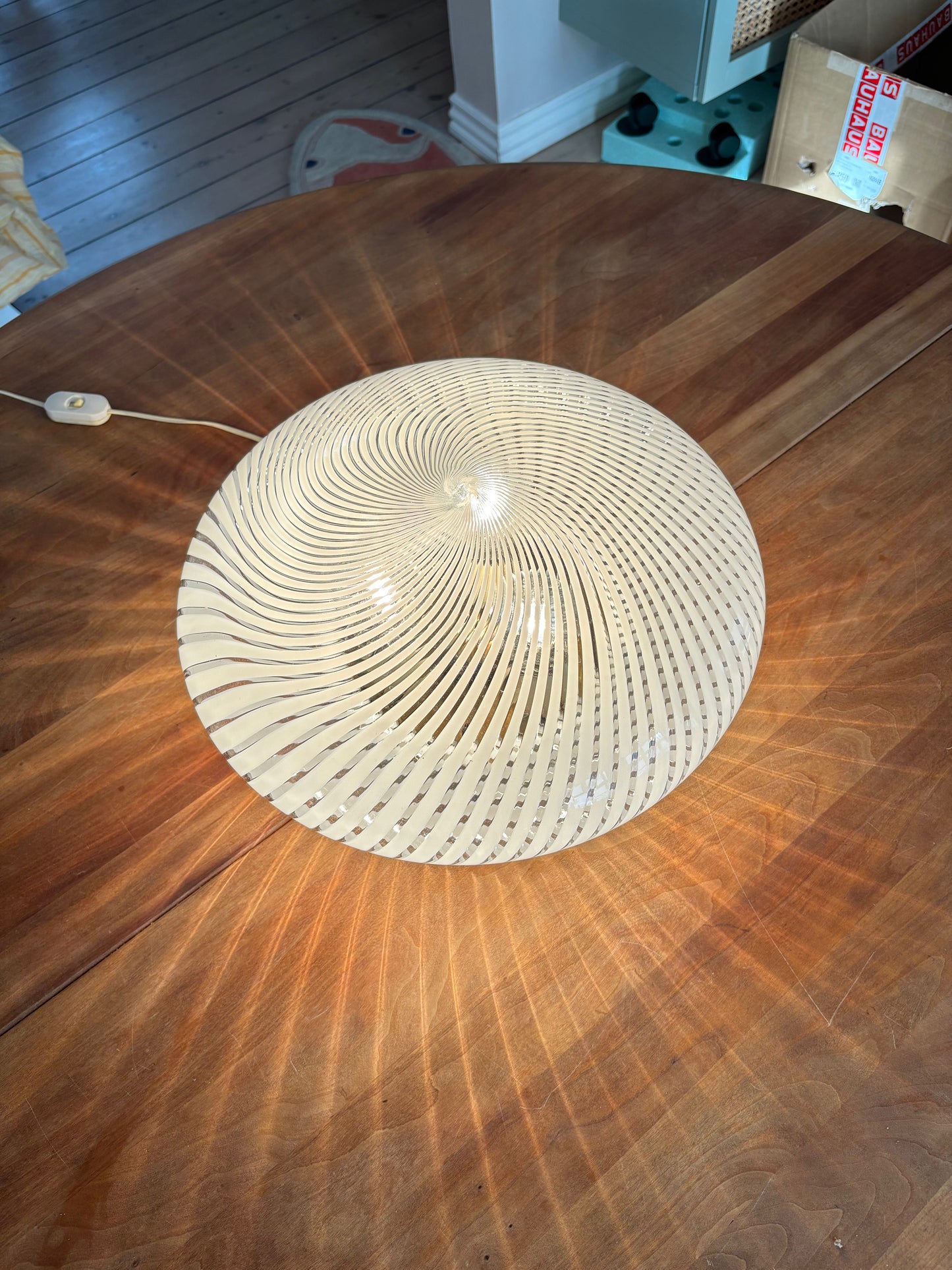 Vintage Murano plafond transperant glas med hvidt swirl 37 cm