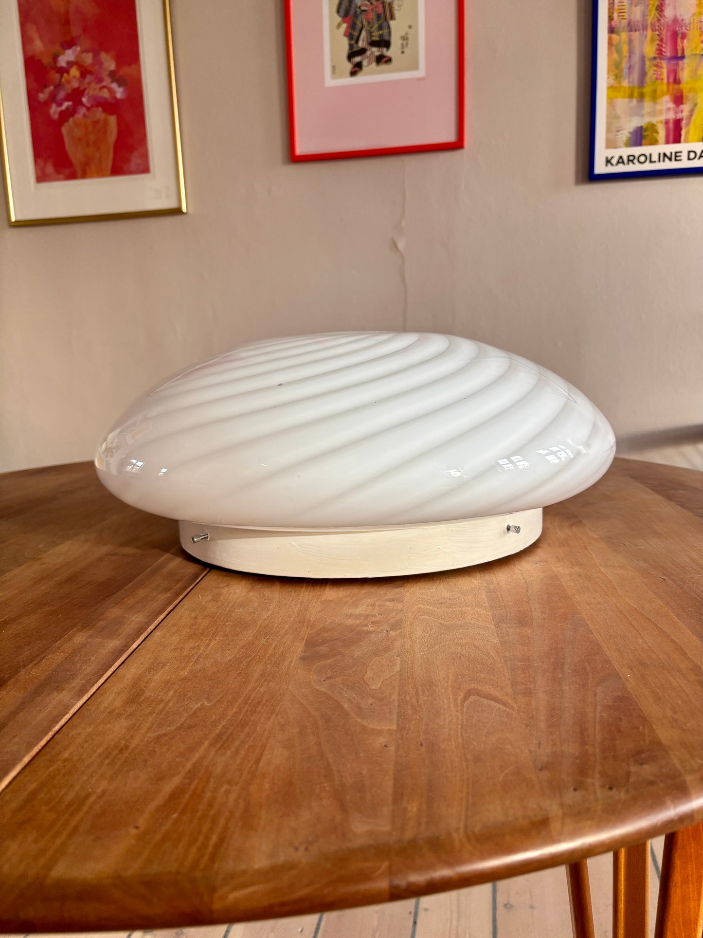 Kæmpe vintage Murano plafond hvidt swirl 48 cm