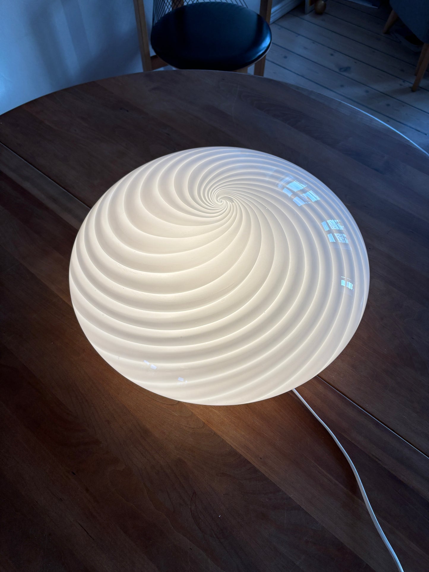 Kæmpe vintage Murano plafond hvidt swirl 48 cm