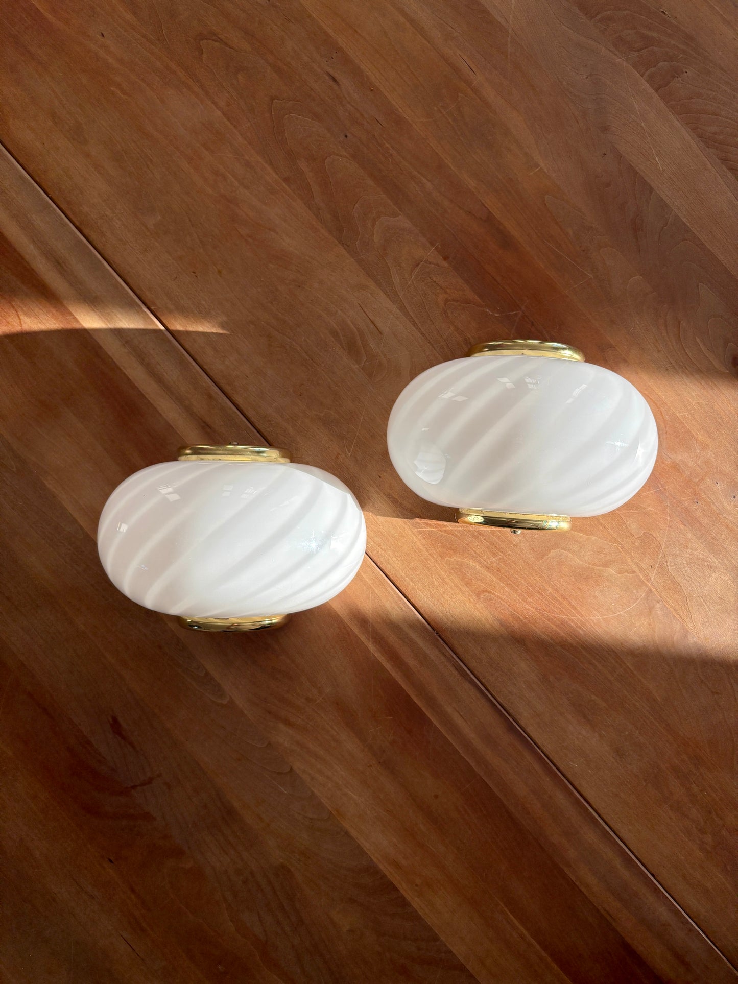 Vintage Murano muslinge væglampe i hvid swirl