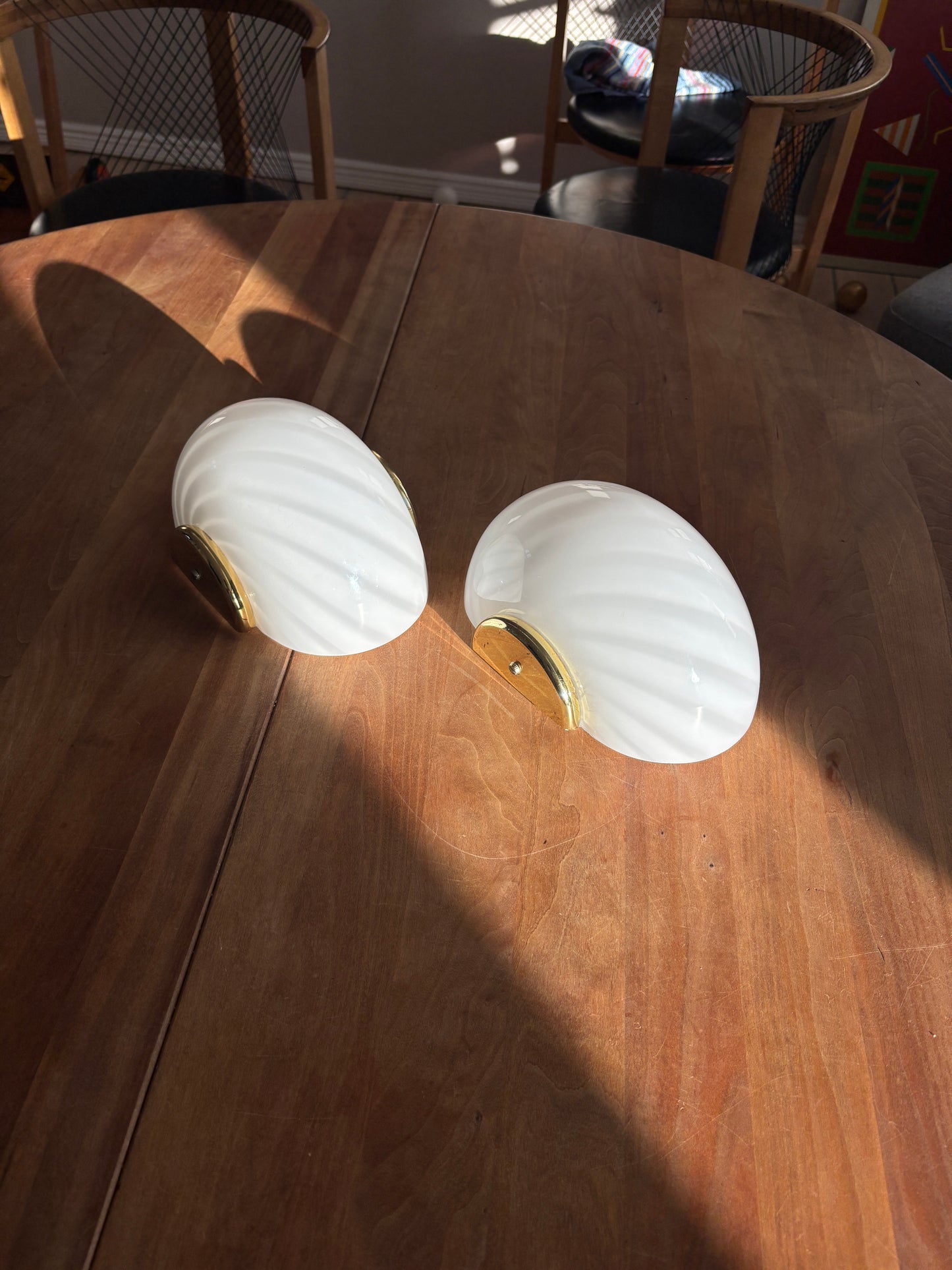 Vintage Murano muslinge væglampe i hvid swirl