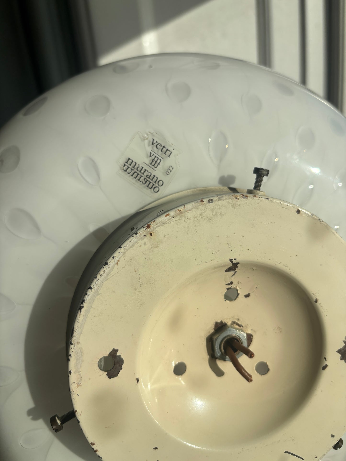 Vintage Murano plafond i hvid bullicante 28 cm