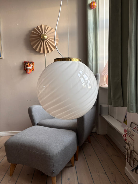 Vintage Murano pendel rund med hvidt swirl 35 cm Vetreria Lag S.R.L