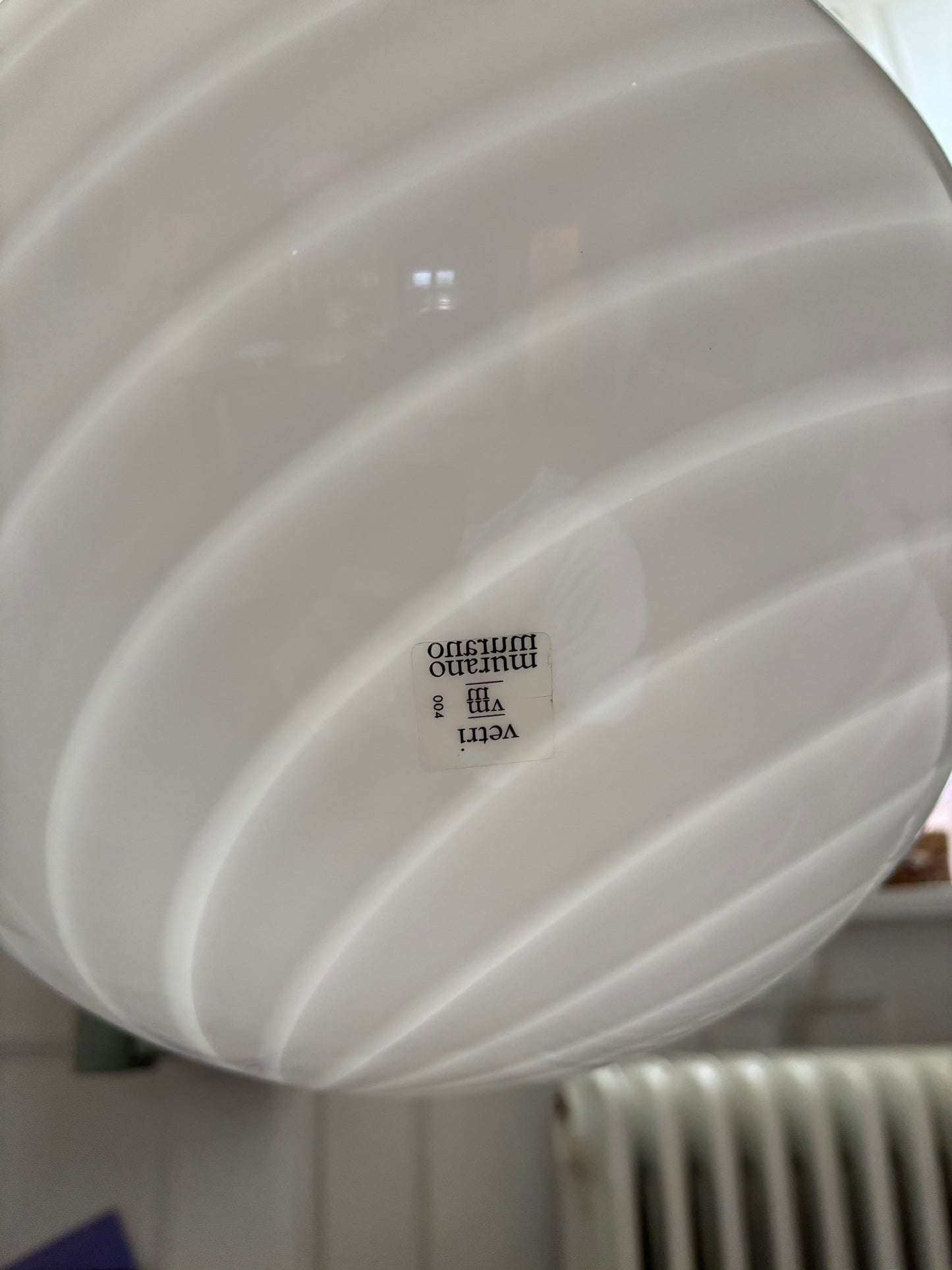 Vintage Murano pendel rund med hvidt swirl 35 cm Vetreria Lag S.R.L