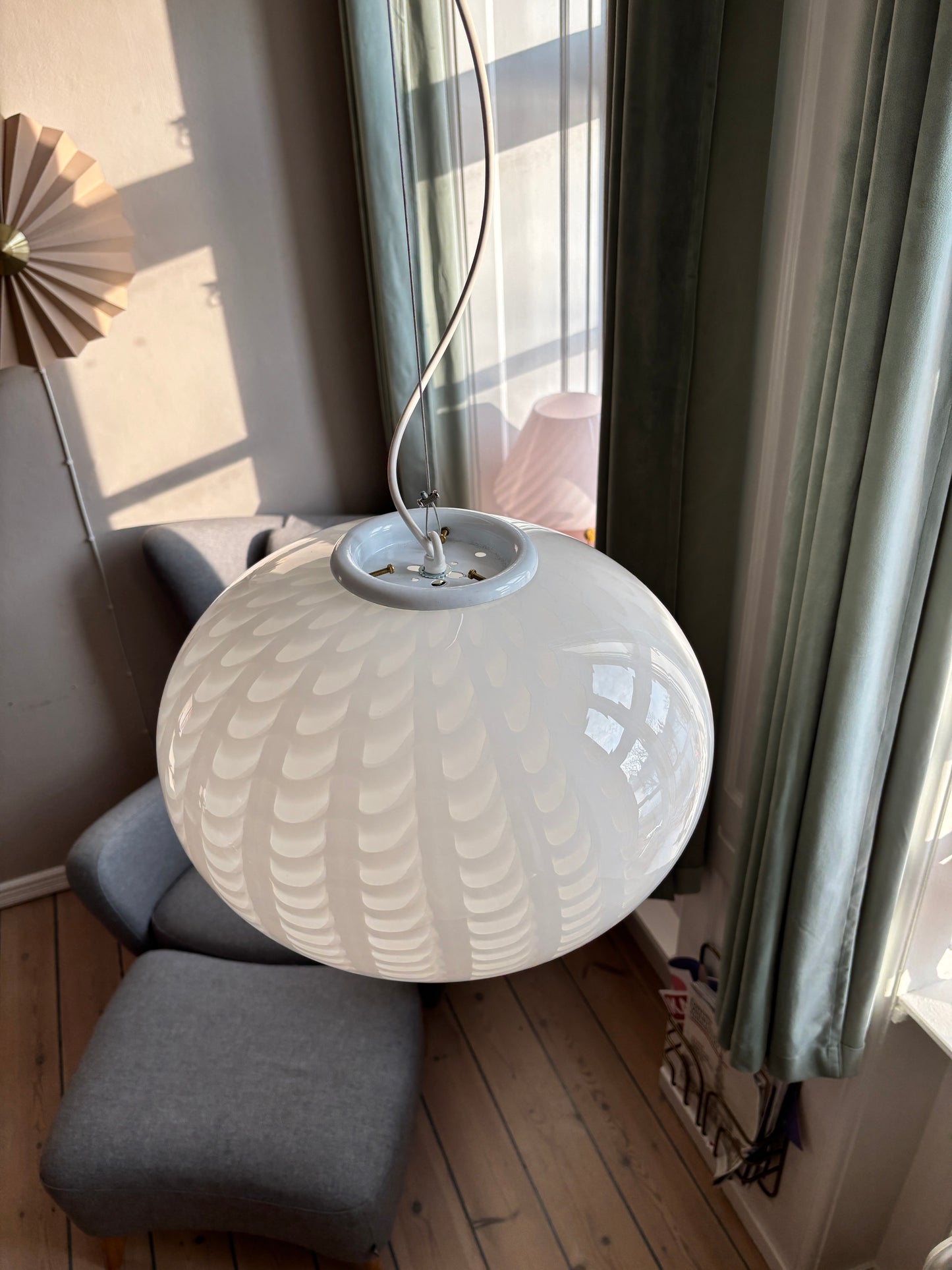 Vintage Murano pendel med peacock mønster 40 cm