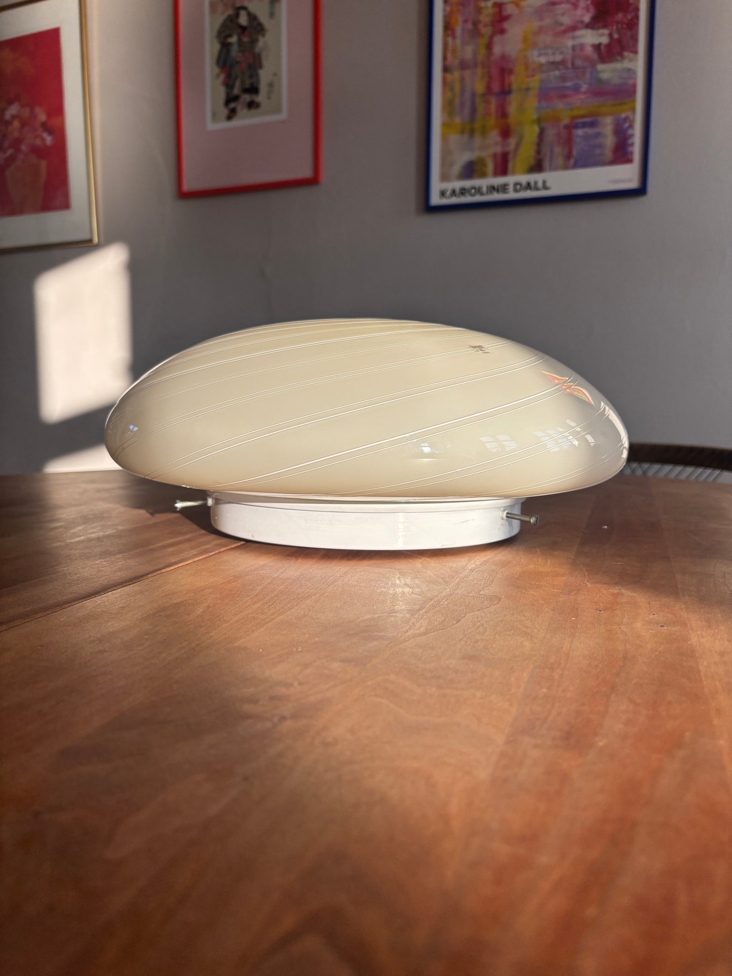 Vintage Murano plafond cremegul med hvidt dobbeltswirl 38 cm