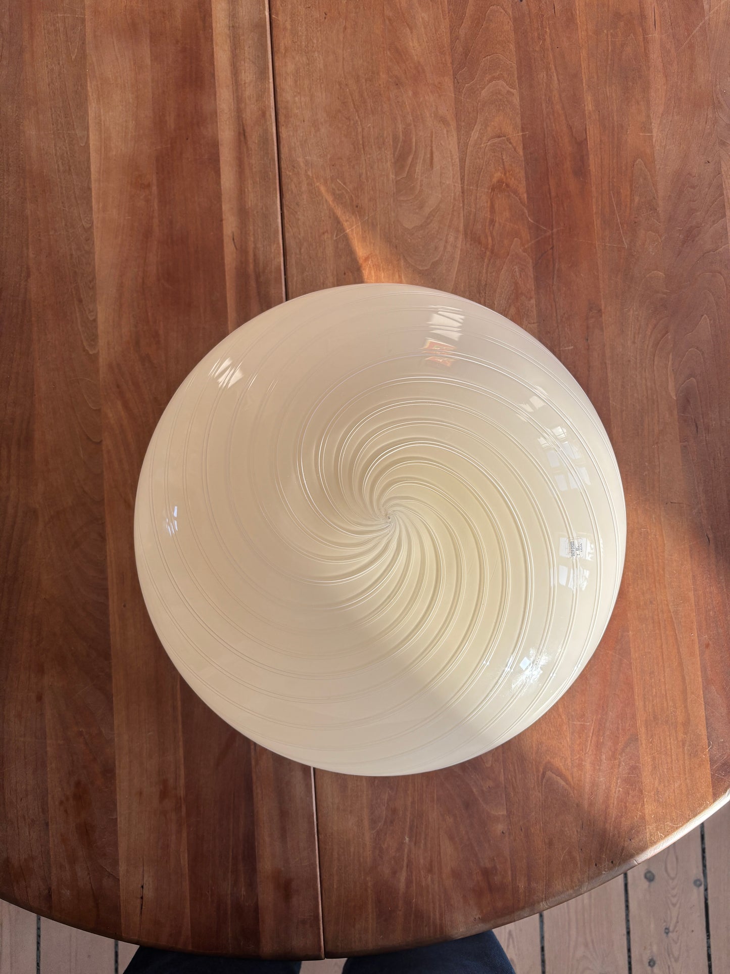 Vintage Murano plafond cremegul med hvidt dobbeltswirl 38 cm