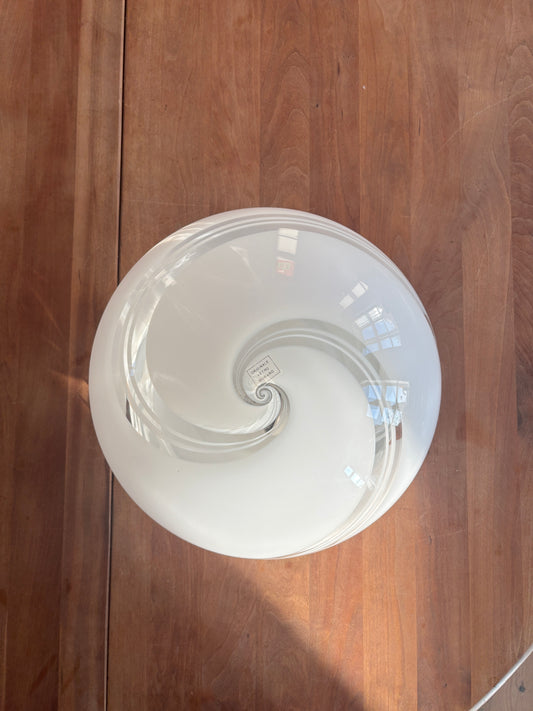 Vintage Murano plafond med hvidt transperant swirl 40 cm med originalt klistermærke