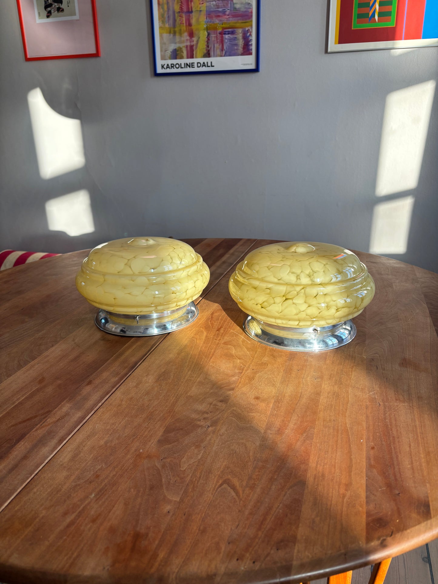 Vintage Murano plafond i gult mønster 25 cm