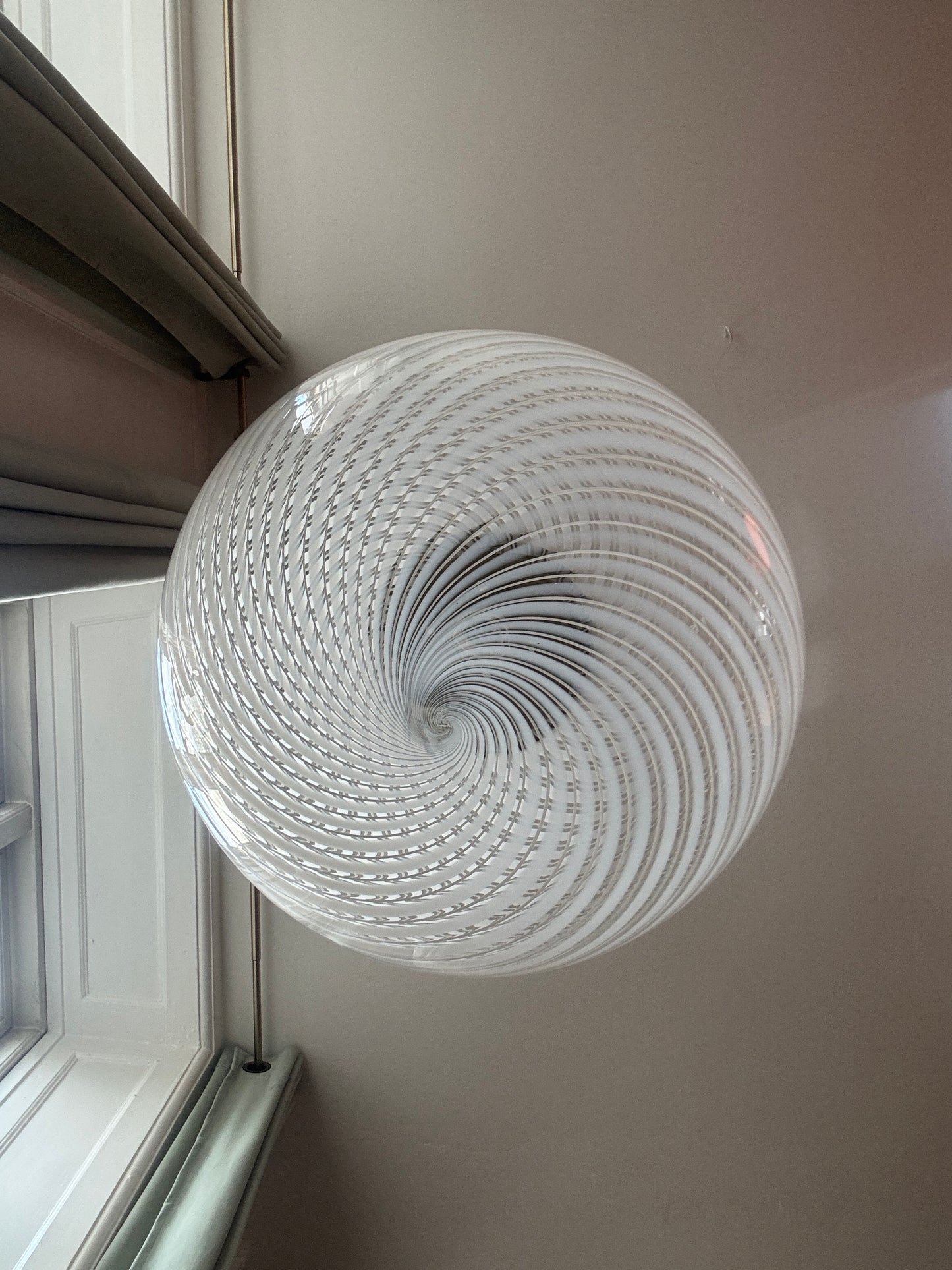 Vintage Murano pendel transparent glas med hvidt dobbelt swirl 40 cm