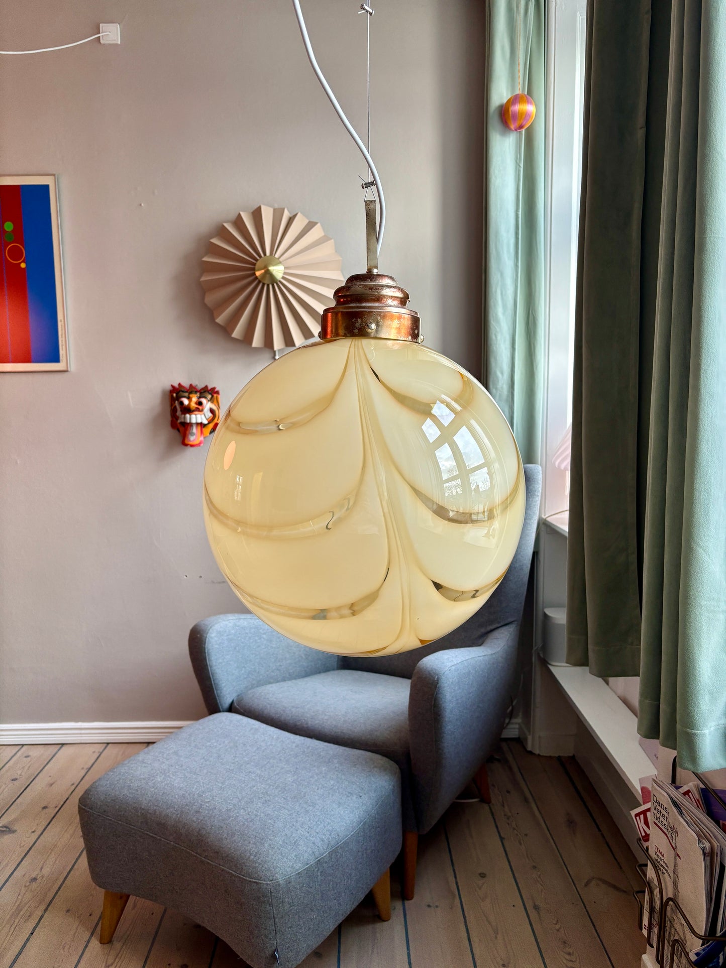 Vintage Murano pendel gult mønster 40 cm