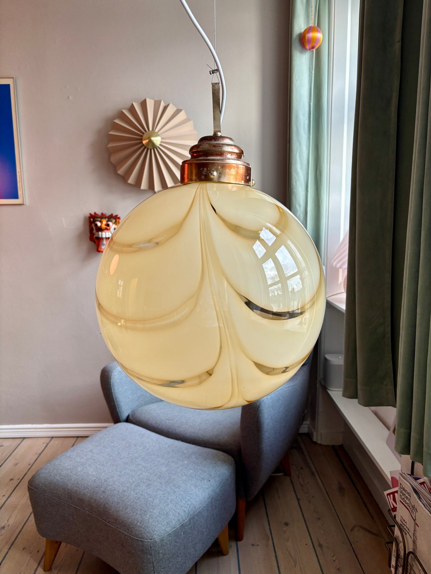 Vintage Murano pendel gult mønster 40 cm