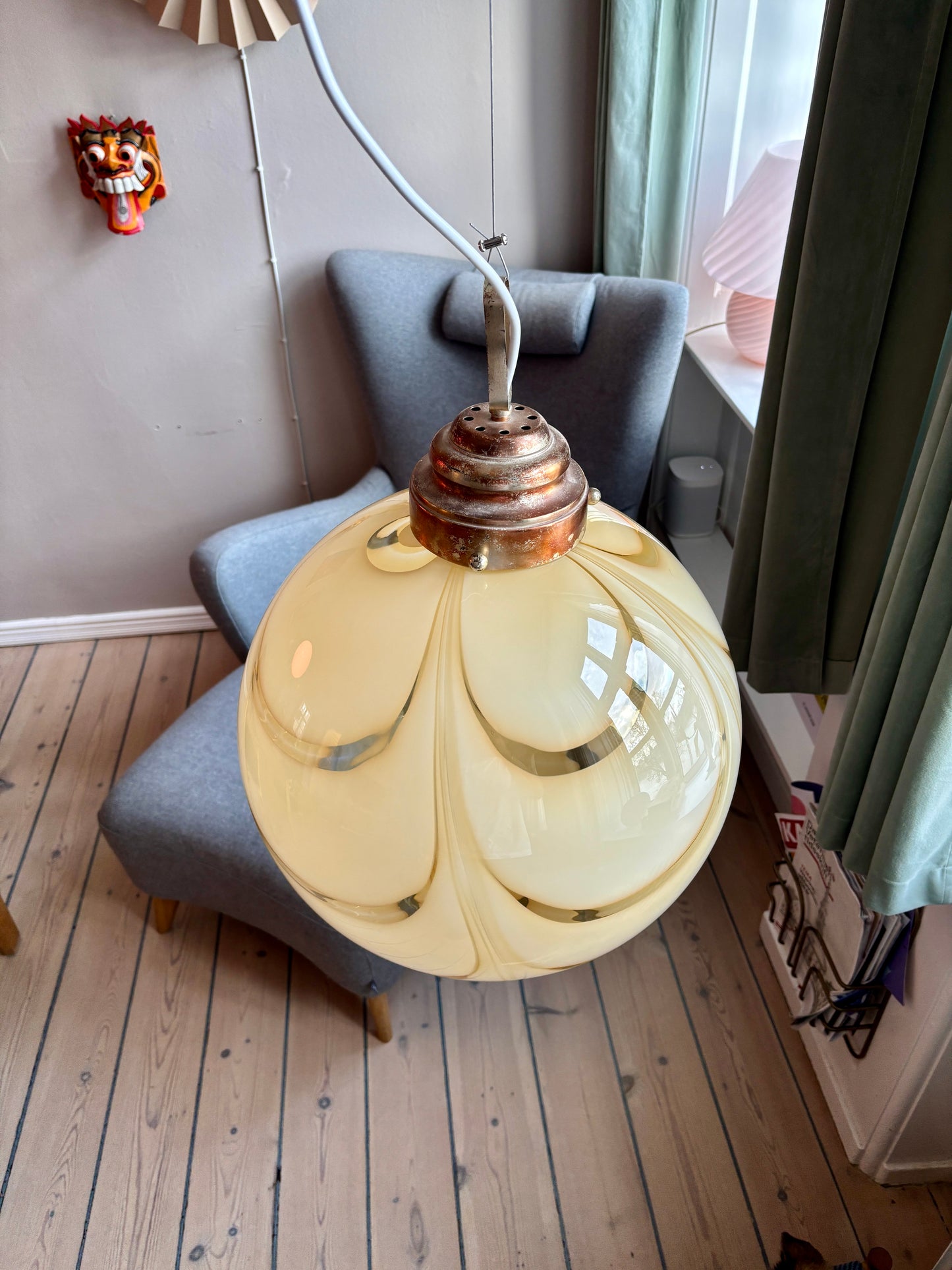 Vintage Murano pendel gult mønster 40 cm