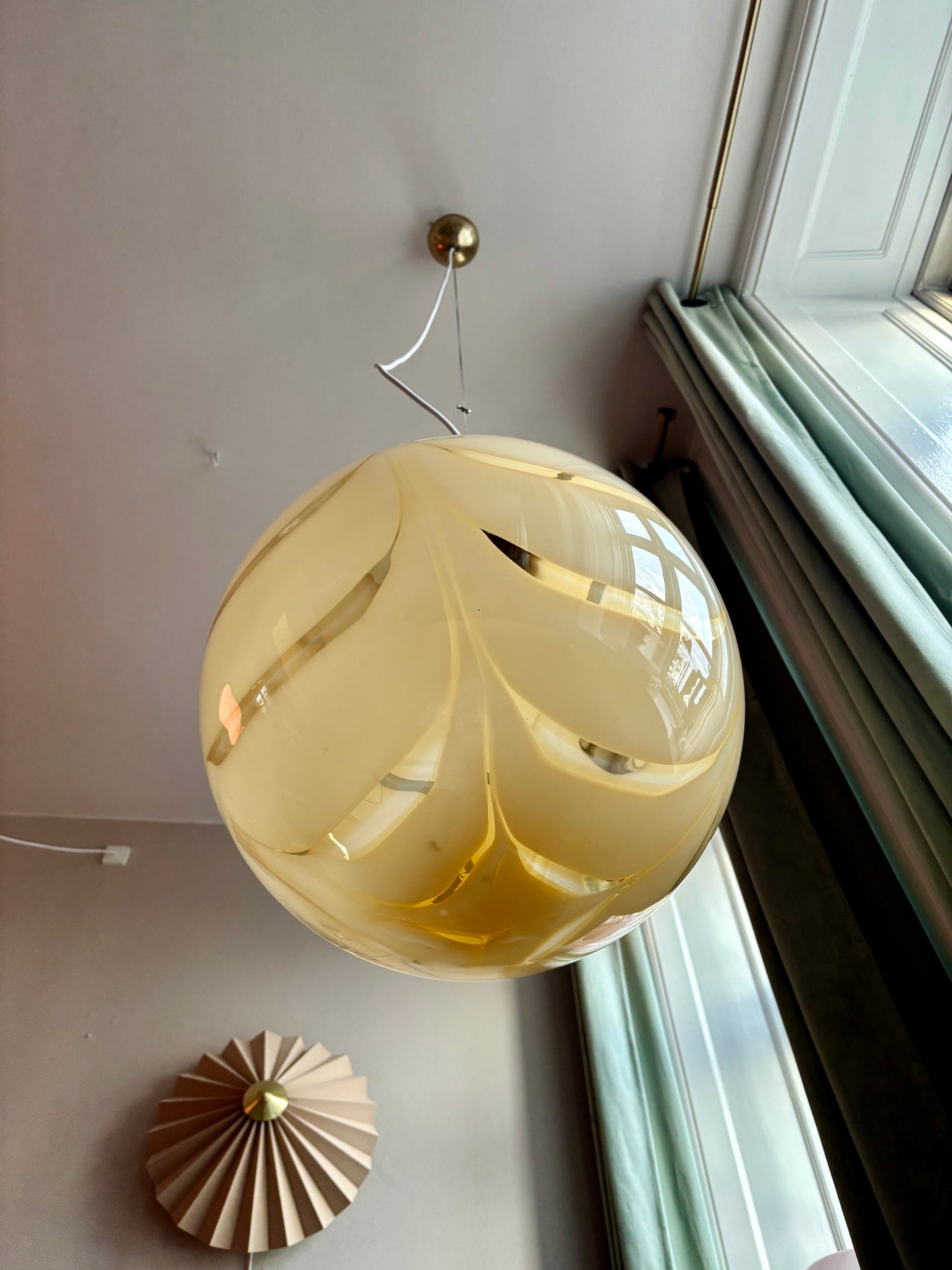 Vintage Murano pendel gult mønster 40 cm