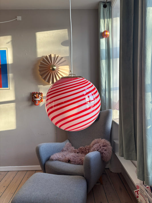 Rød candy swirl Murano lampe 30 cm