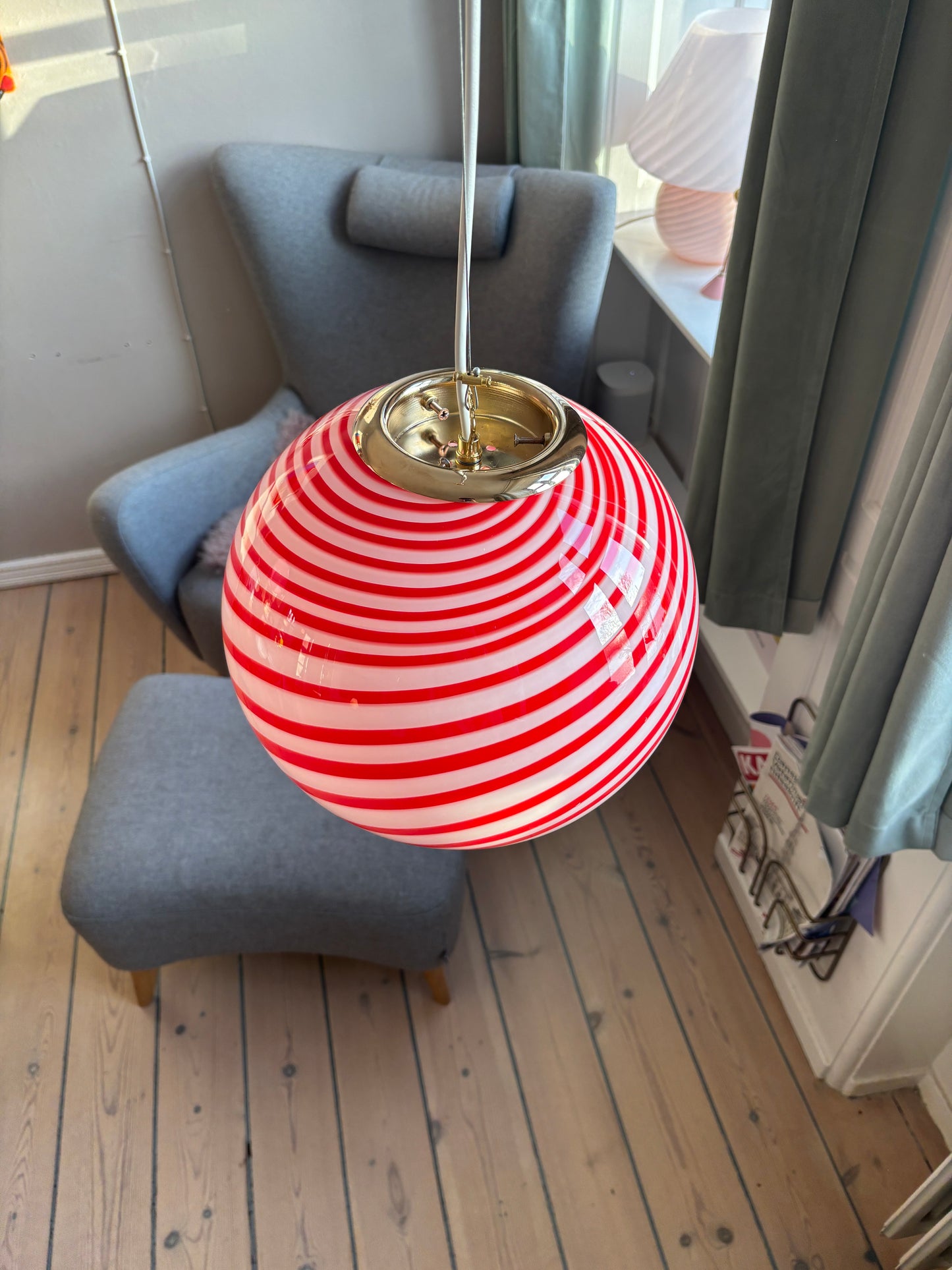 Rød candy swirl Murano lampe 30 cm
