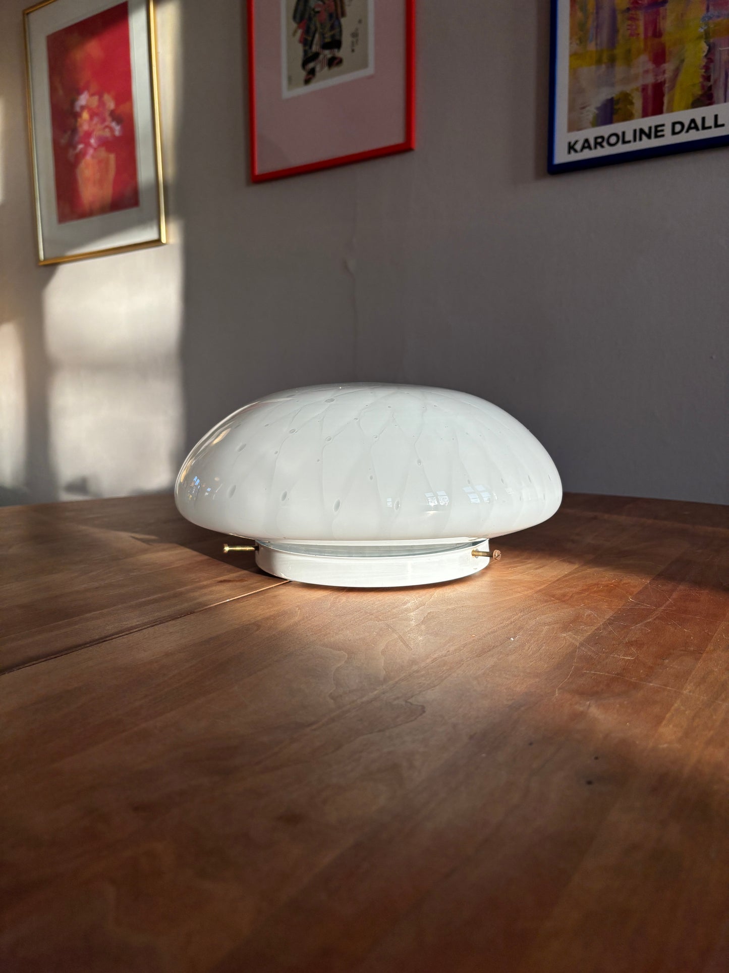 Vintage Murano plafond med hvidt blomster mønster 30 cm
