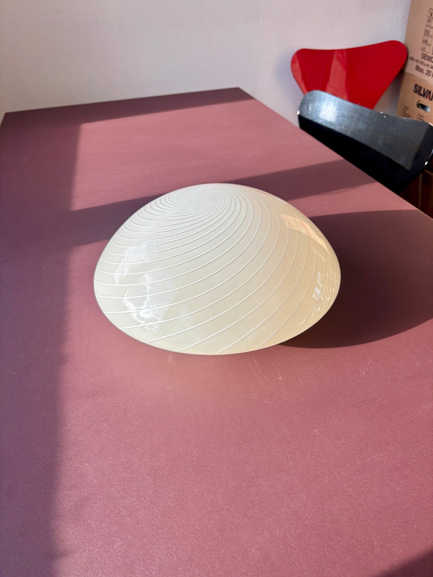 Vintage Murano plafond cremegul med hvidt swirl 30 cm