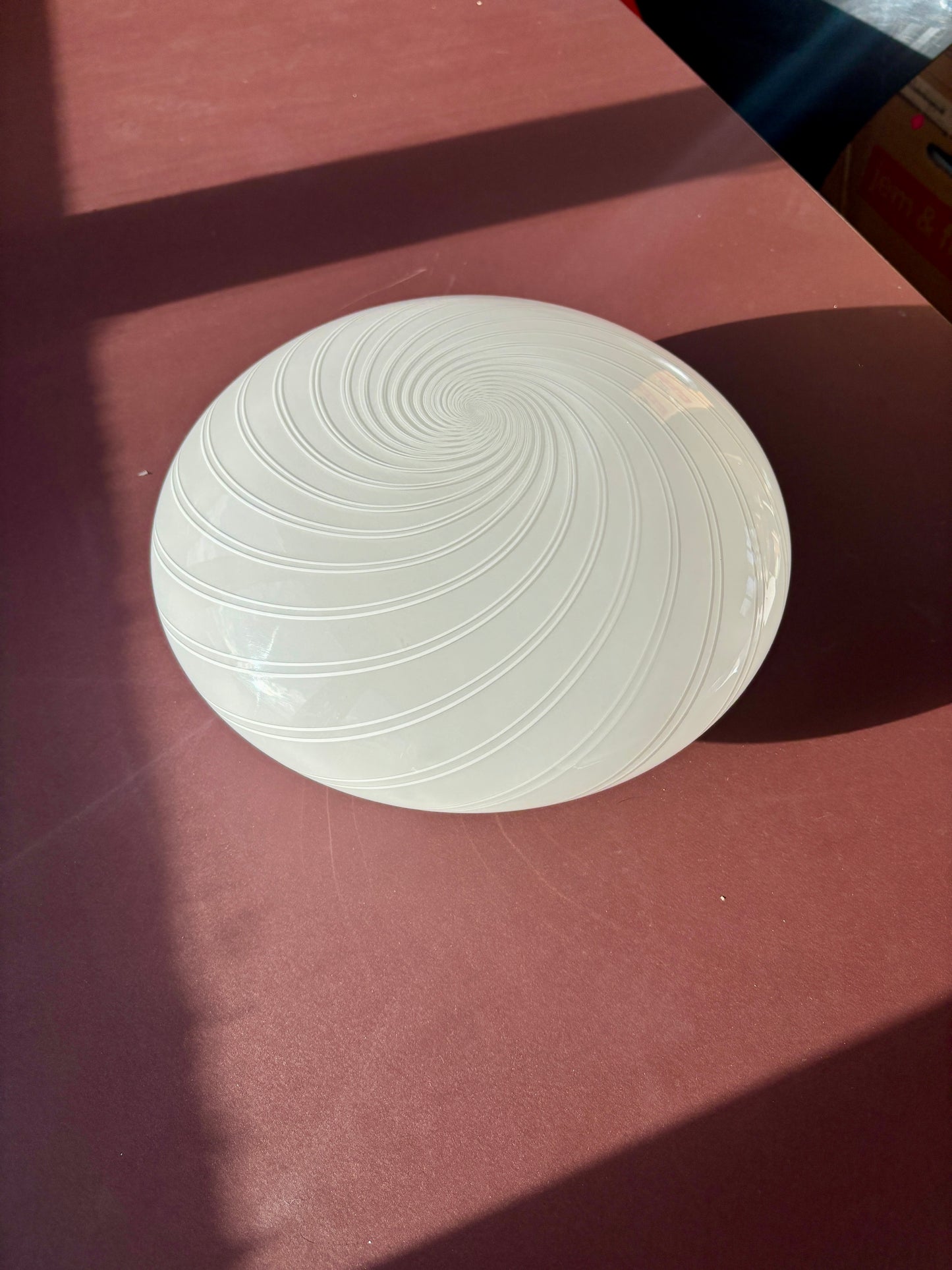 Vintage Murano plafond cremehvid med hvidt dobbeltswirl 30 cm