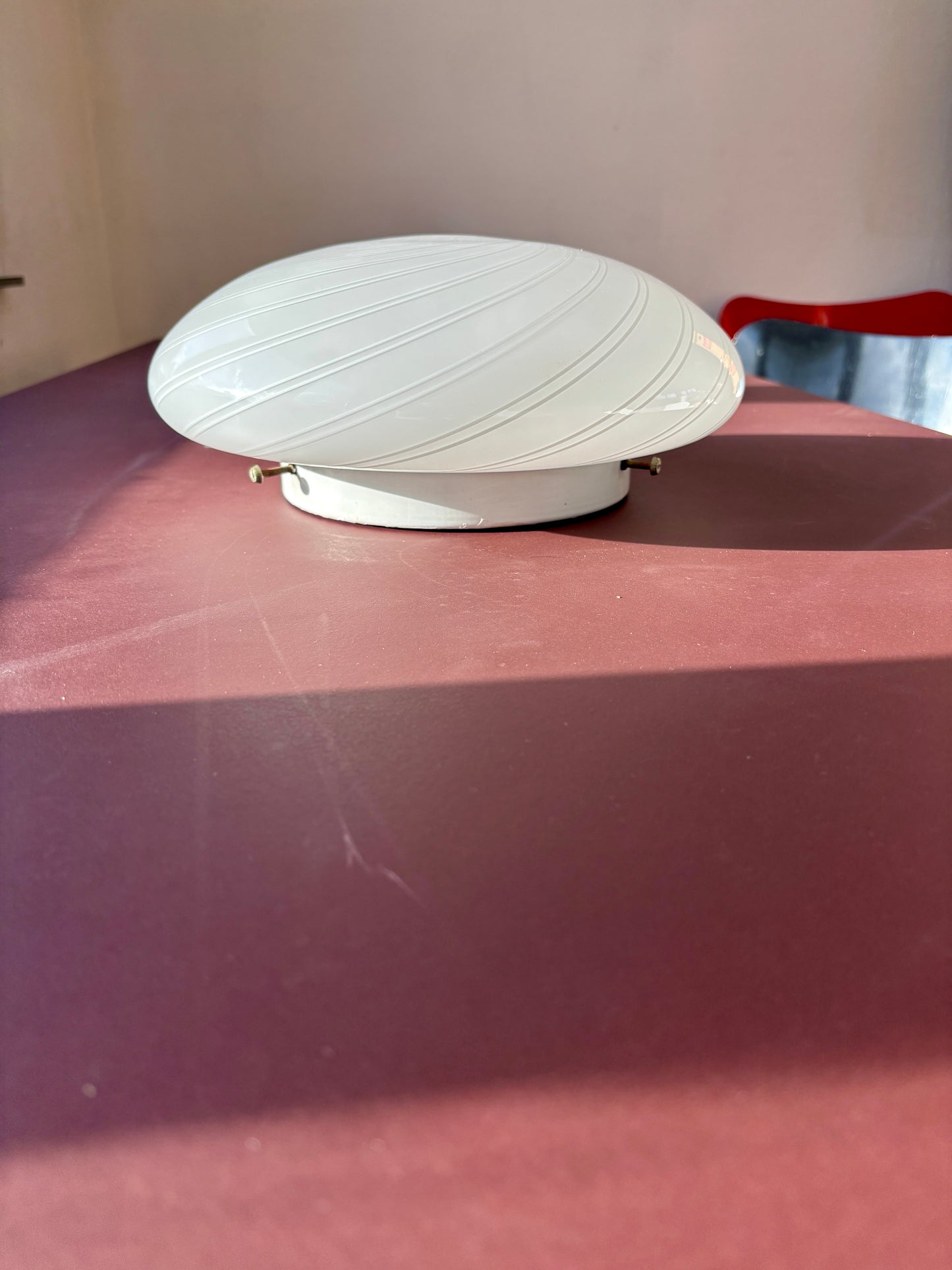 Vintage Murano plafond cremehvid med hvidt dobbeltswirl 30 cm