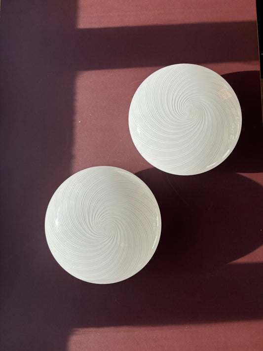 Vintage Murano plafond cremehvid med hvidt dobbeltswirl 30 cm