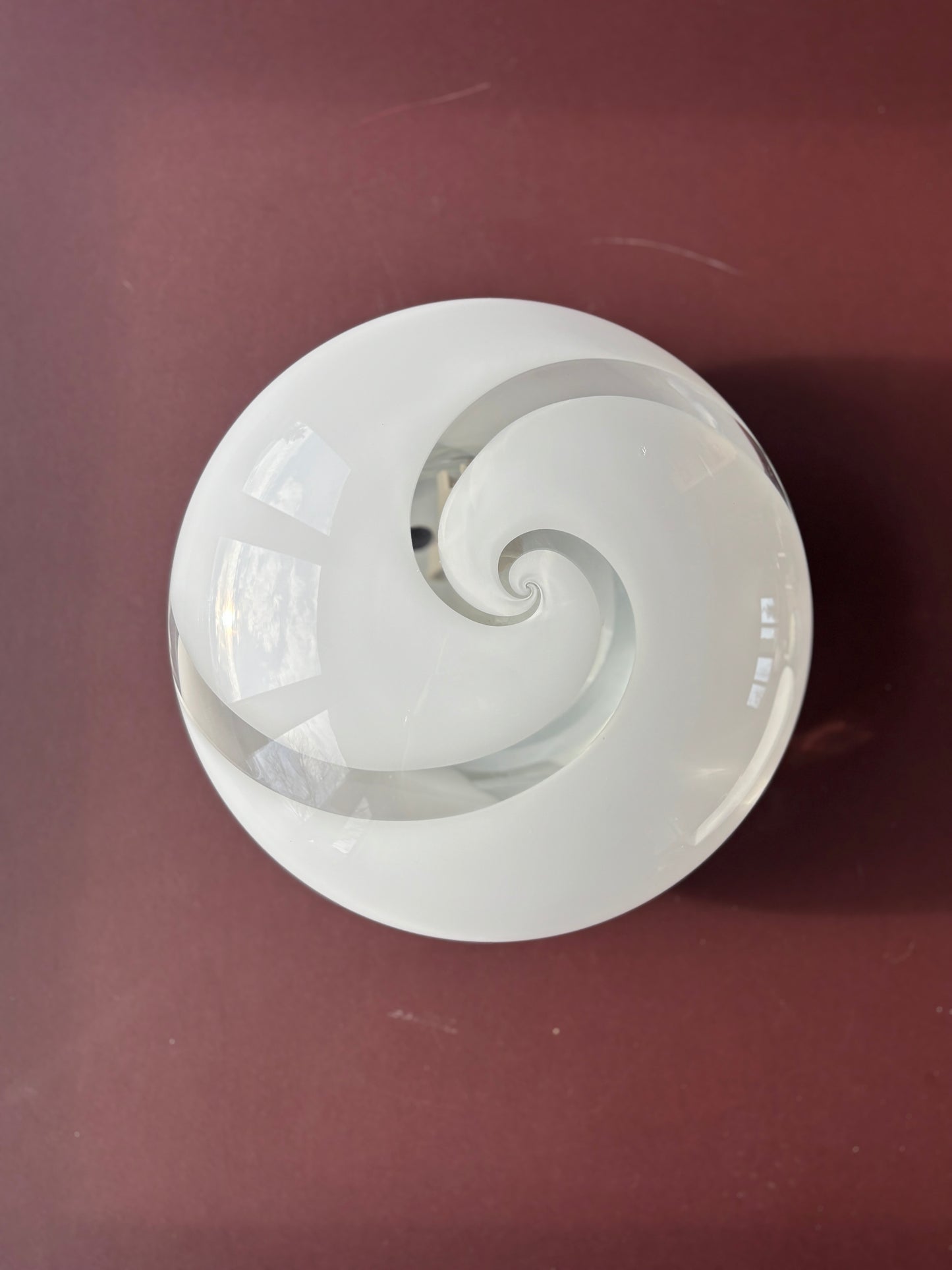 Vintage Murano plafond med hvidt transperant swirl 30 cm