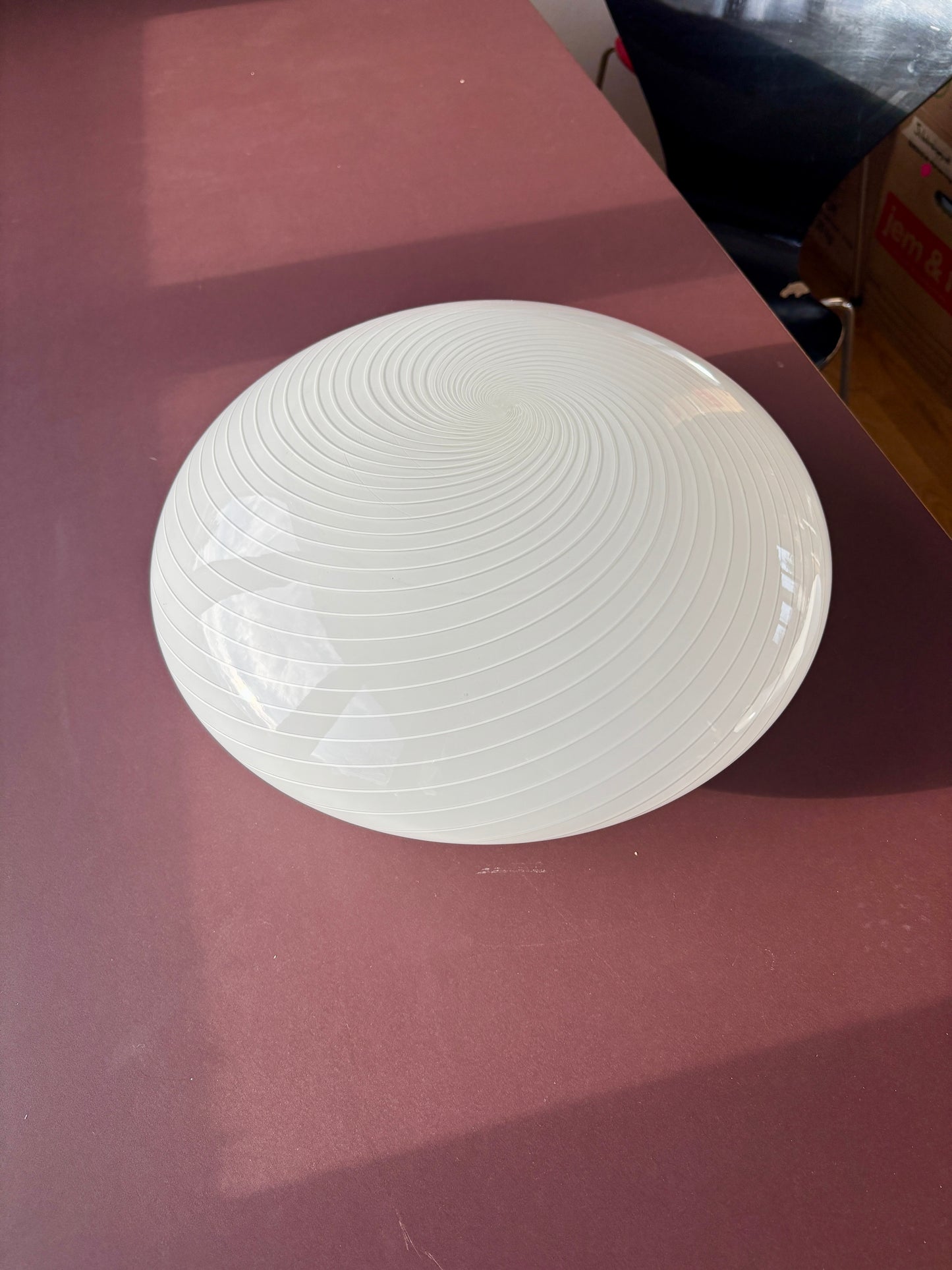 Vintage Murano plafond cremehvid med hvidt swirl 40 cm