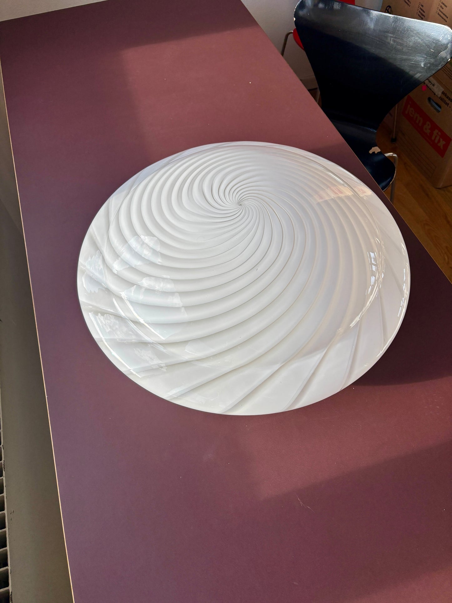 Kæmpe vintage Murano plafond hvidt swirl 60 cm