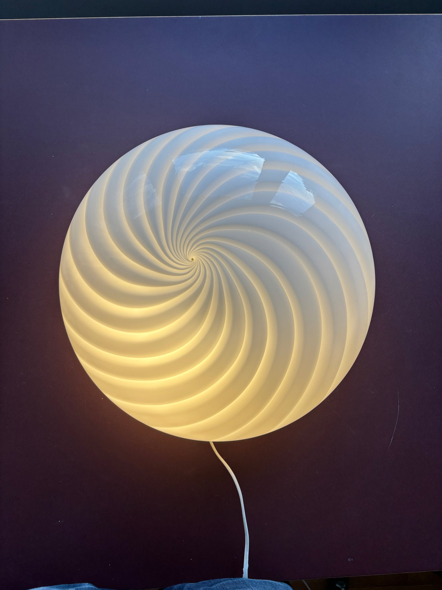 Vintage Murano plafond med hvidt swirl 38 cm