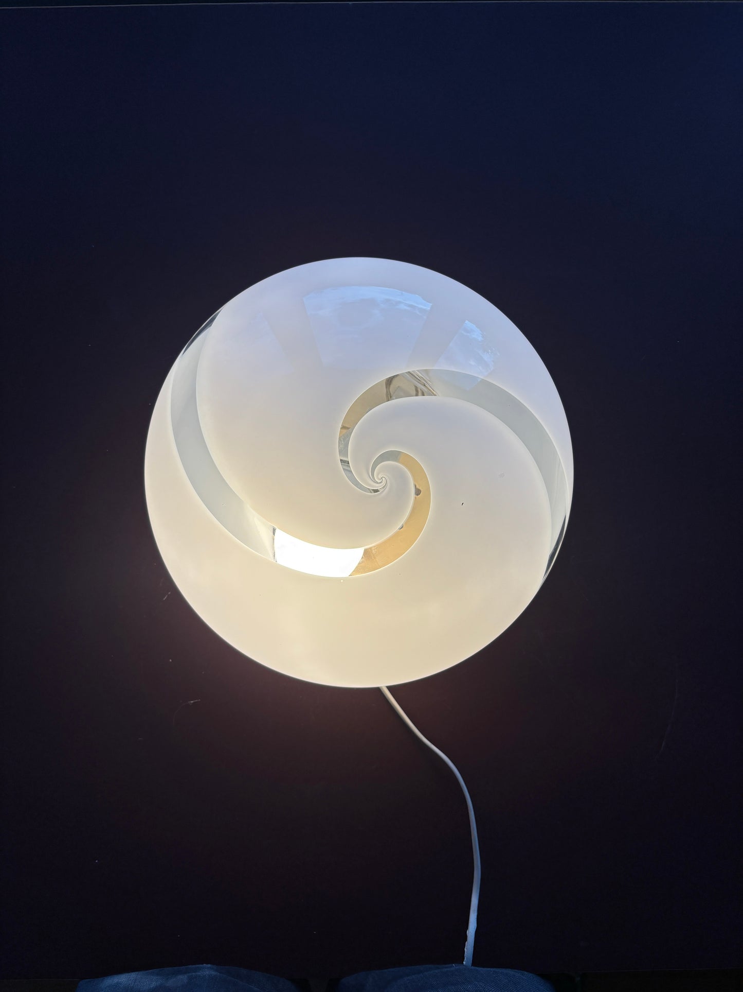 Vintage Murano plafond med hvidt transperant swirl 30 cm