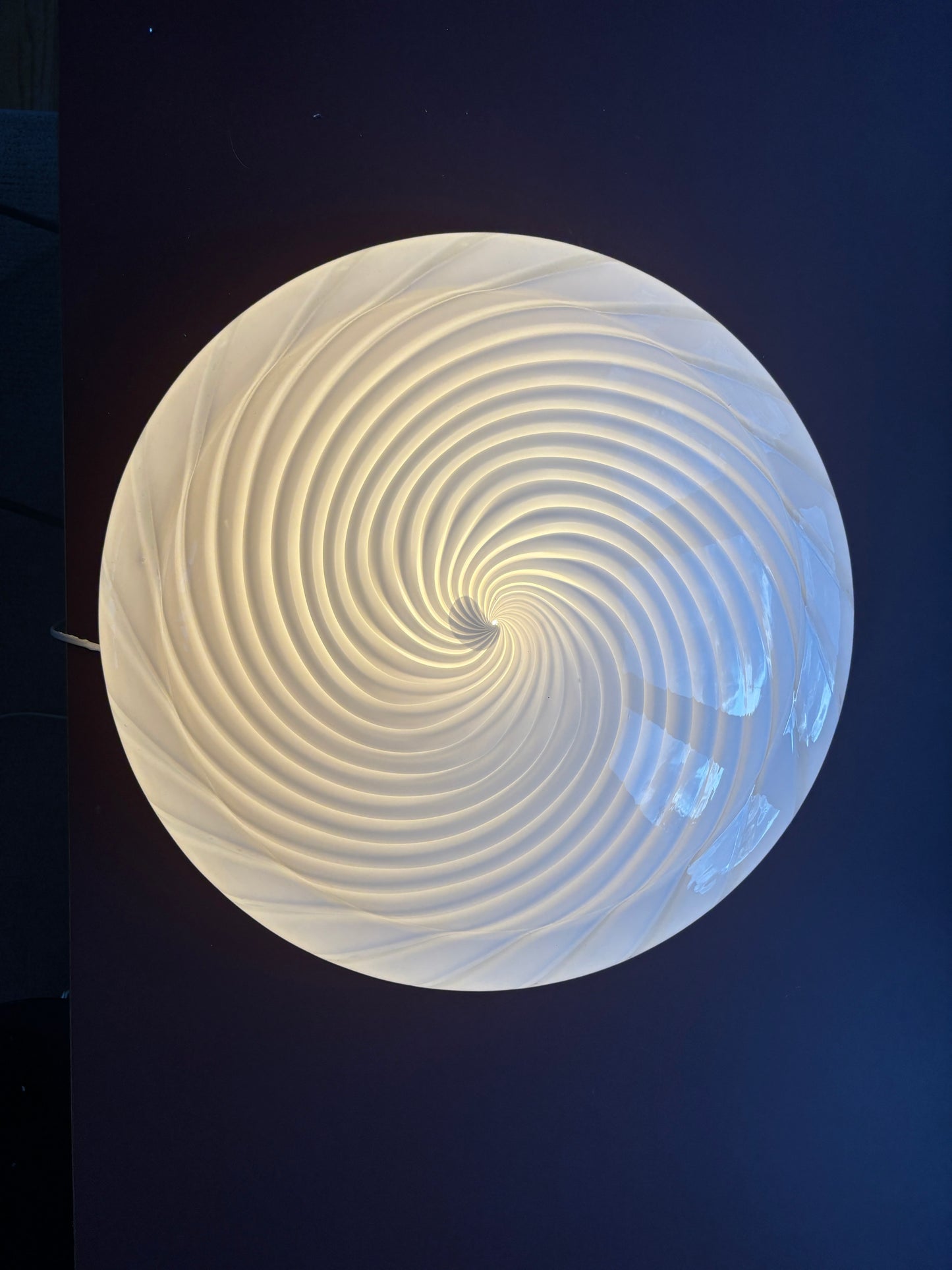 Kæmpe vintage Murano plafond hvidt swirl 60 cm