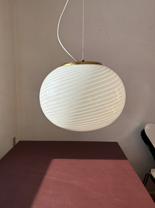 Vintage Murano Effetre pendel oval med hvidt swirl 40 cm